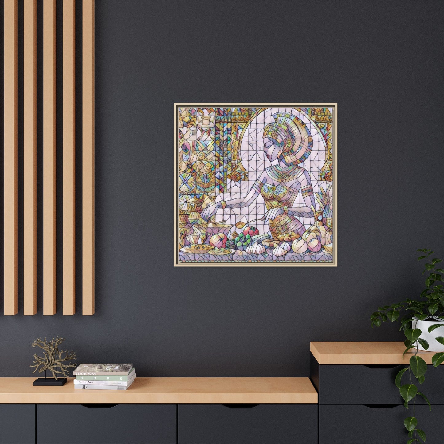 Egyptian Goddess Stained Glass Style Framed Canvas Art