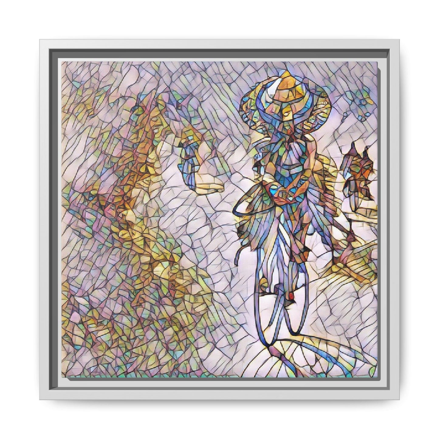Abstract Cyclist Stained-Glass Art Print — Framed Matte Canvas