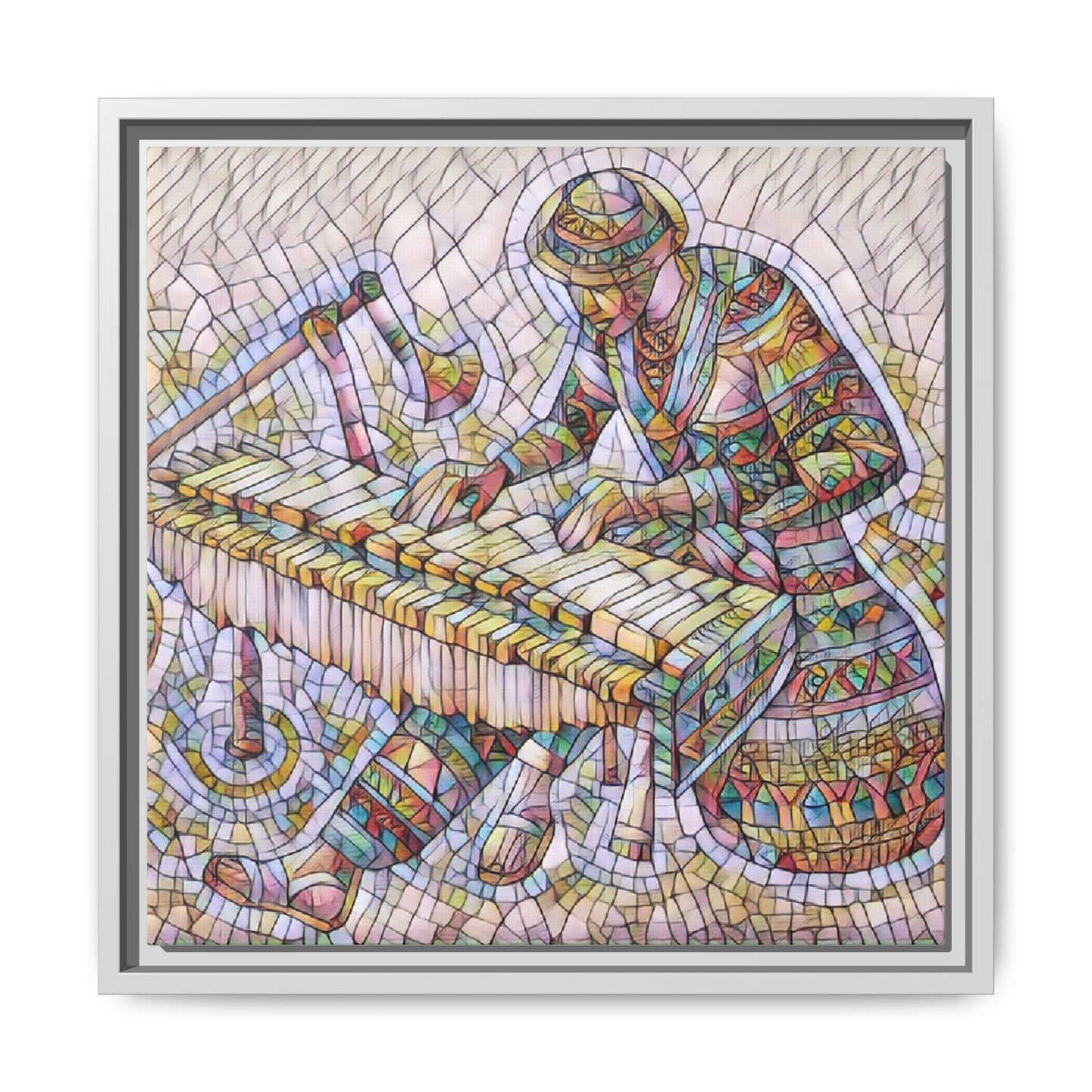 Framed Canvas Art - Colorful Mosaic Vibraphone Musician Print