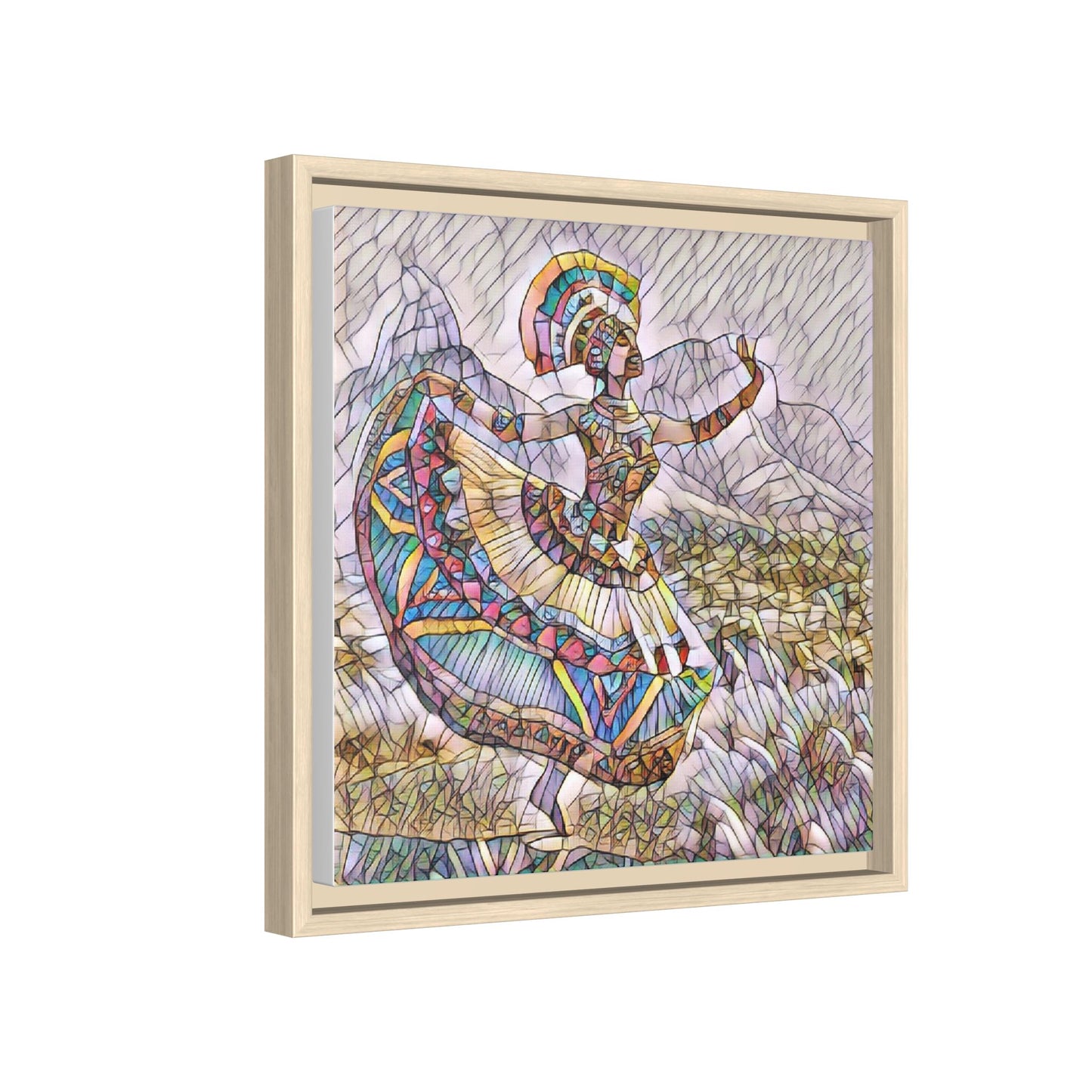 Ballerina Mosaic Framed Canvas Print — Colorful Ethnic Dance Wall Art