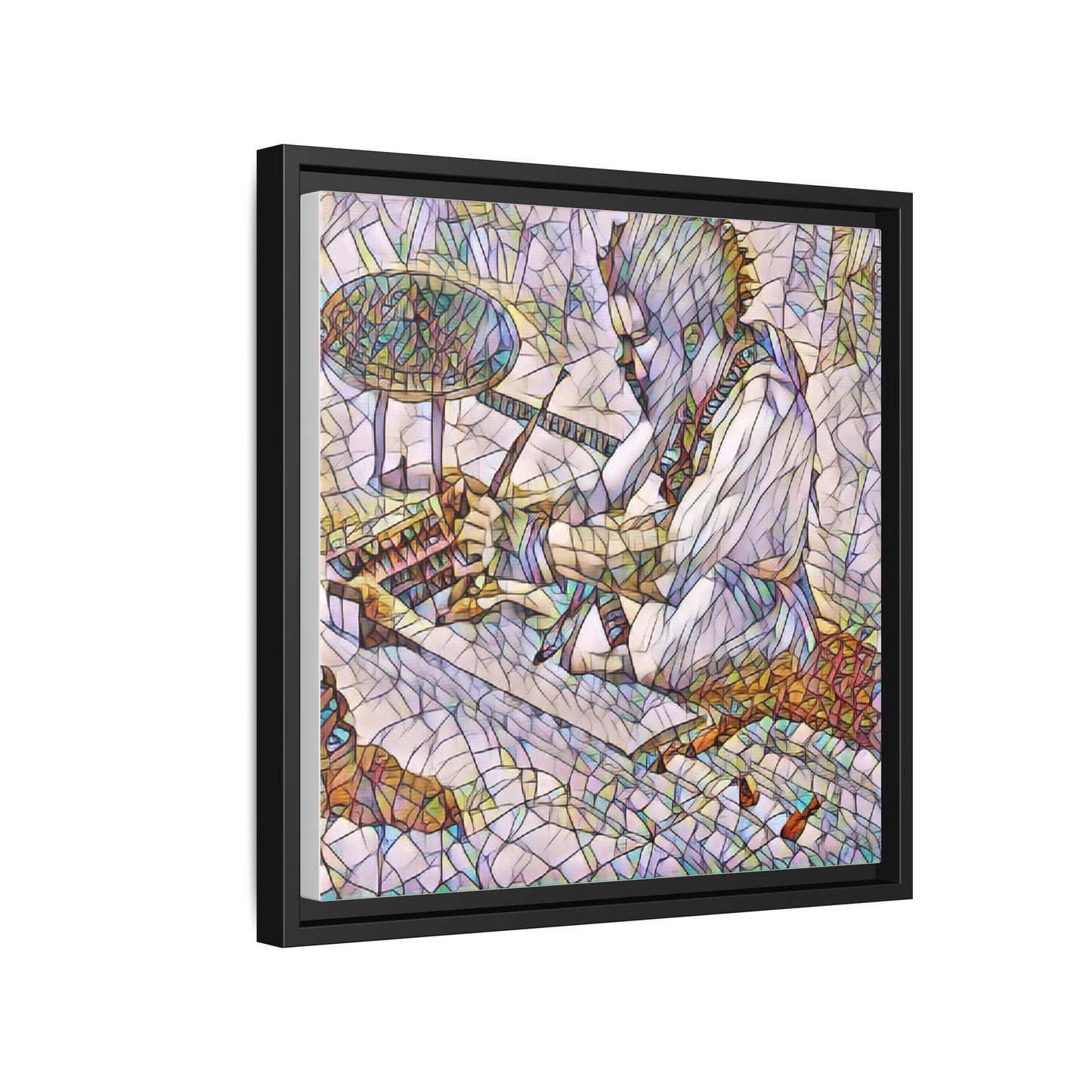 Framed Matte Canvas — Abstract Drummer Mosaic Wall Art