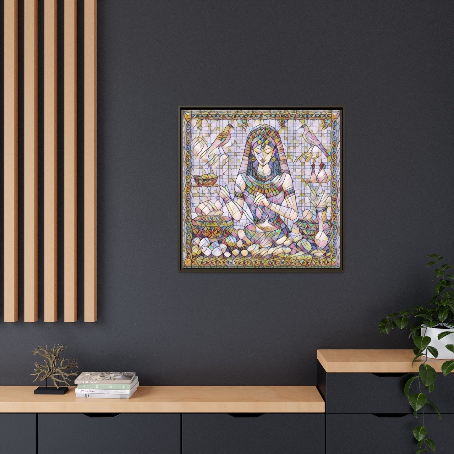 Egyptian Goddess Mosaic Framed Canvas Art