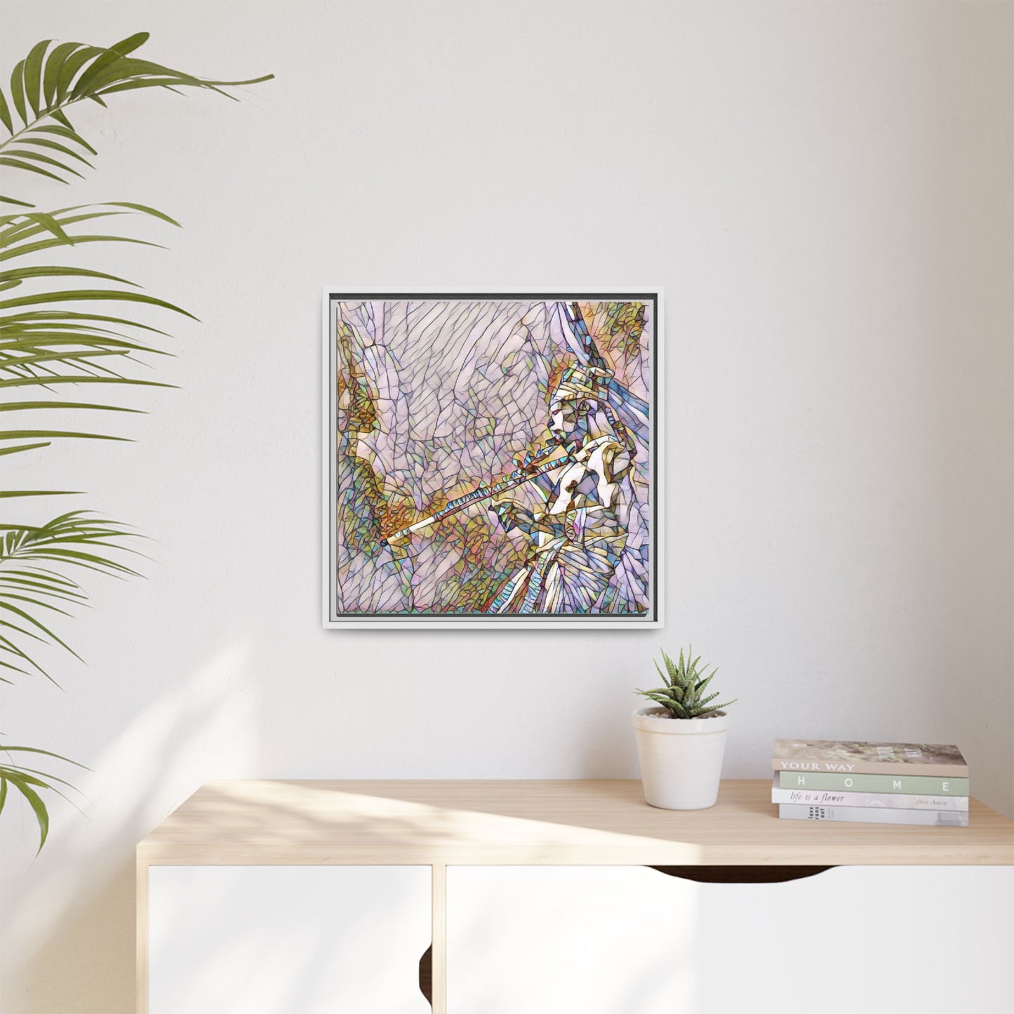 Abstract Tribal Flutist Matte Canvas Framed Wall Art