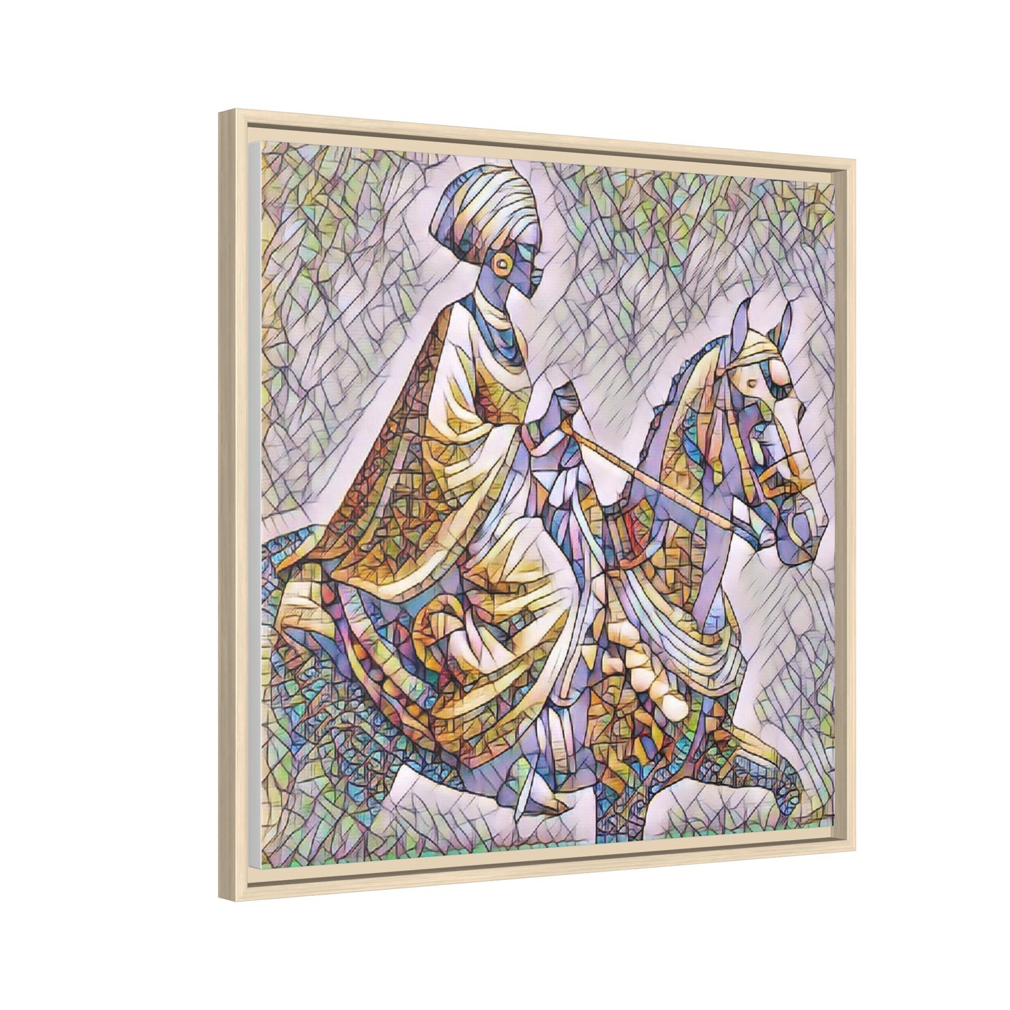 Mosaic Rider Framed Canvas Art — African Horsewoman Wall Decor