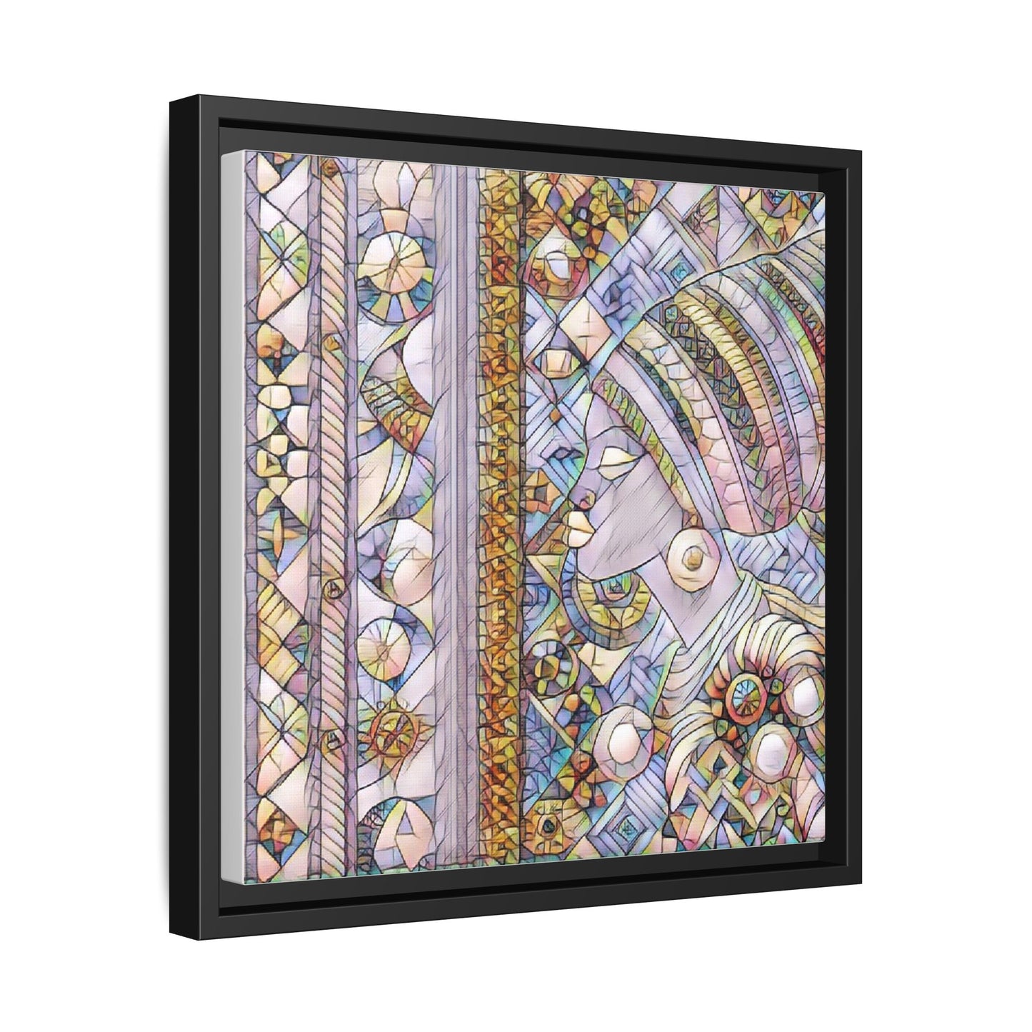Afrocentric Stained-Glass Portrait Matte Framed Canvas