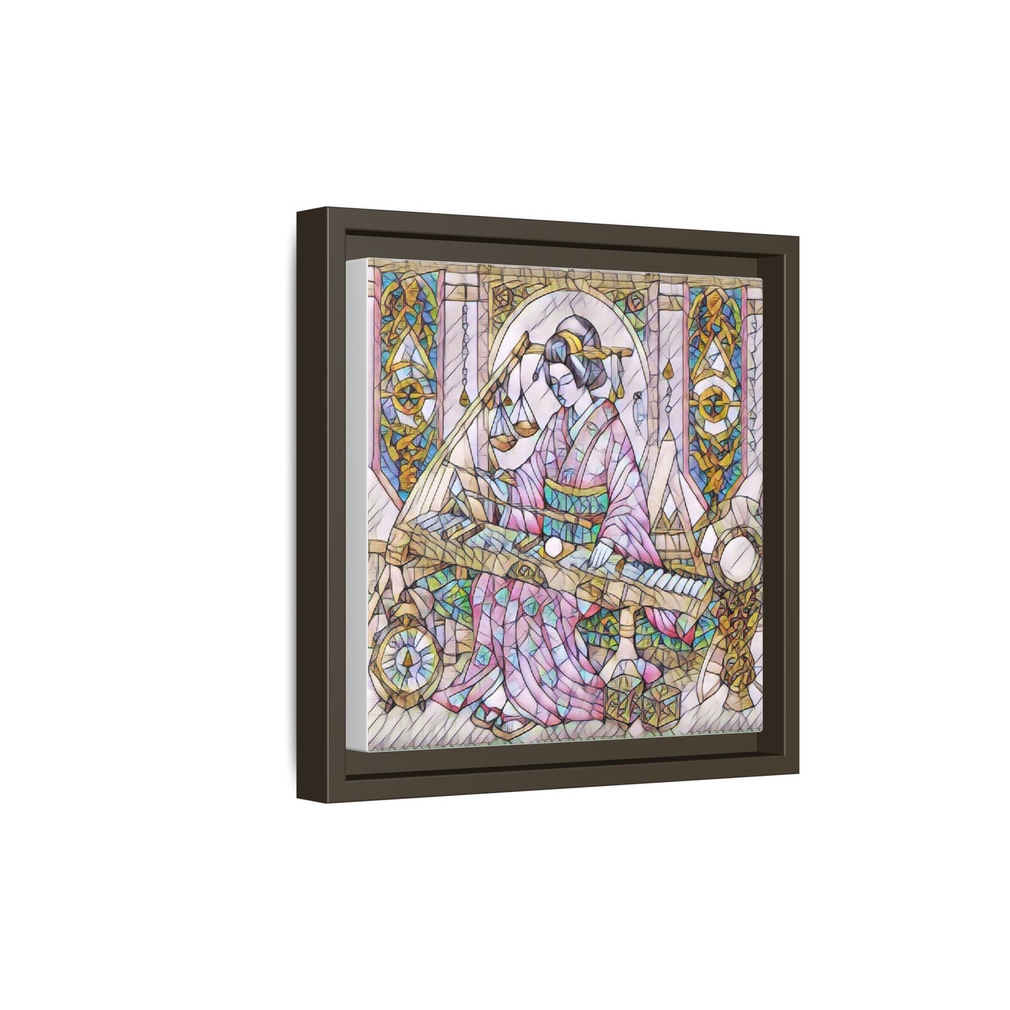 Framed Matte Canvas — Geisha Harp Stained-Glass Art Print