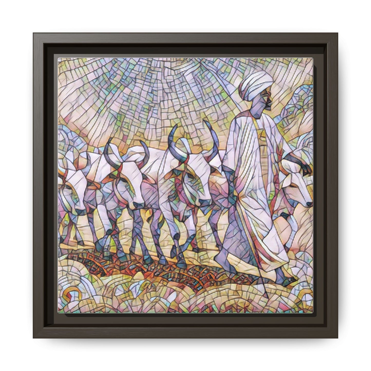 Framed Matte Canvas Art — African Herdsman Mosaic Print