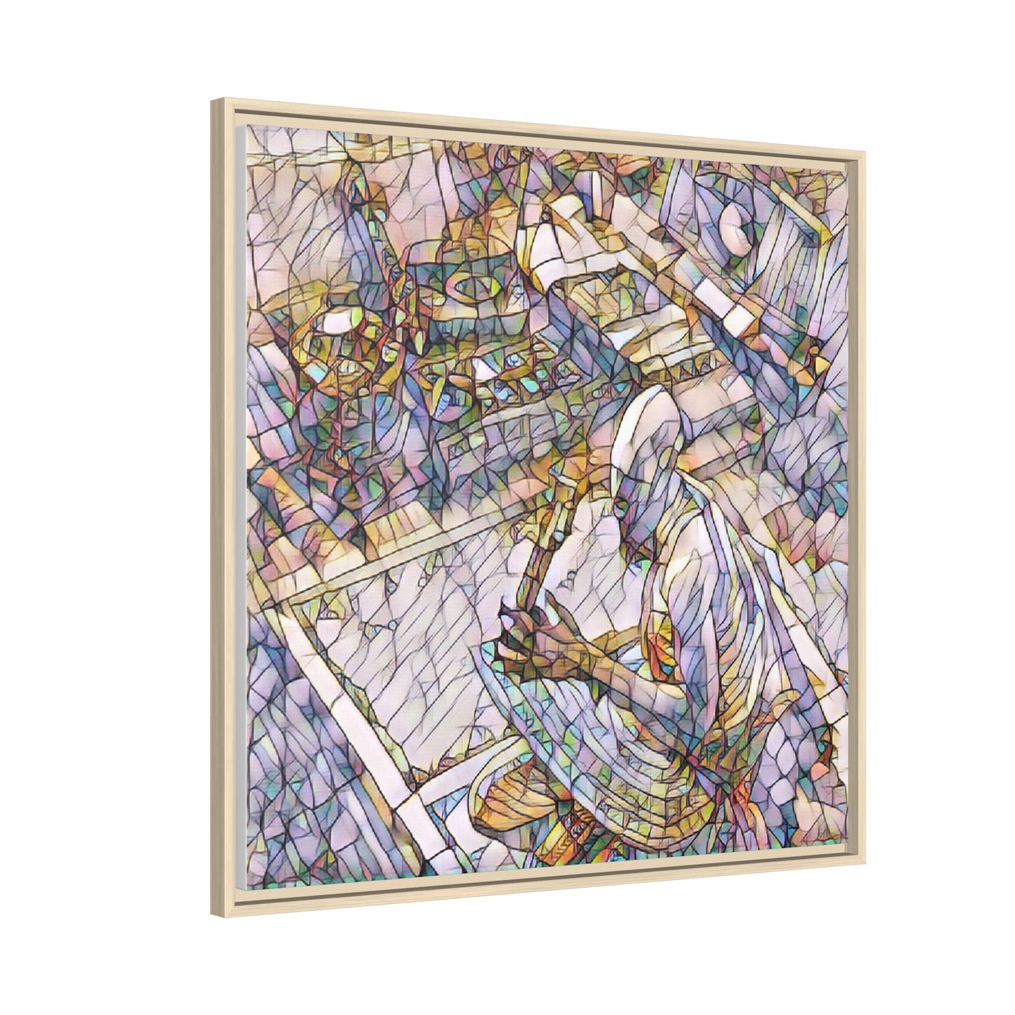 Stained-Glass DJ Matte Canvas Print (Framed) — Colorful Music Room Wall Art