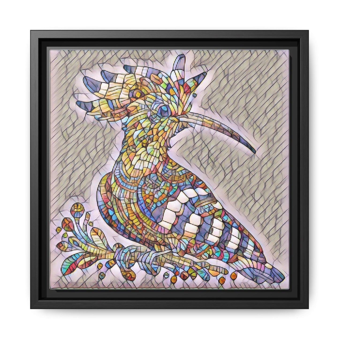 Colorful Mosaic Bird Matte Framed Canvas Wall Art