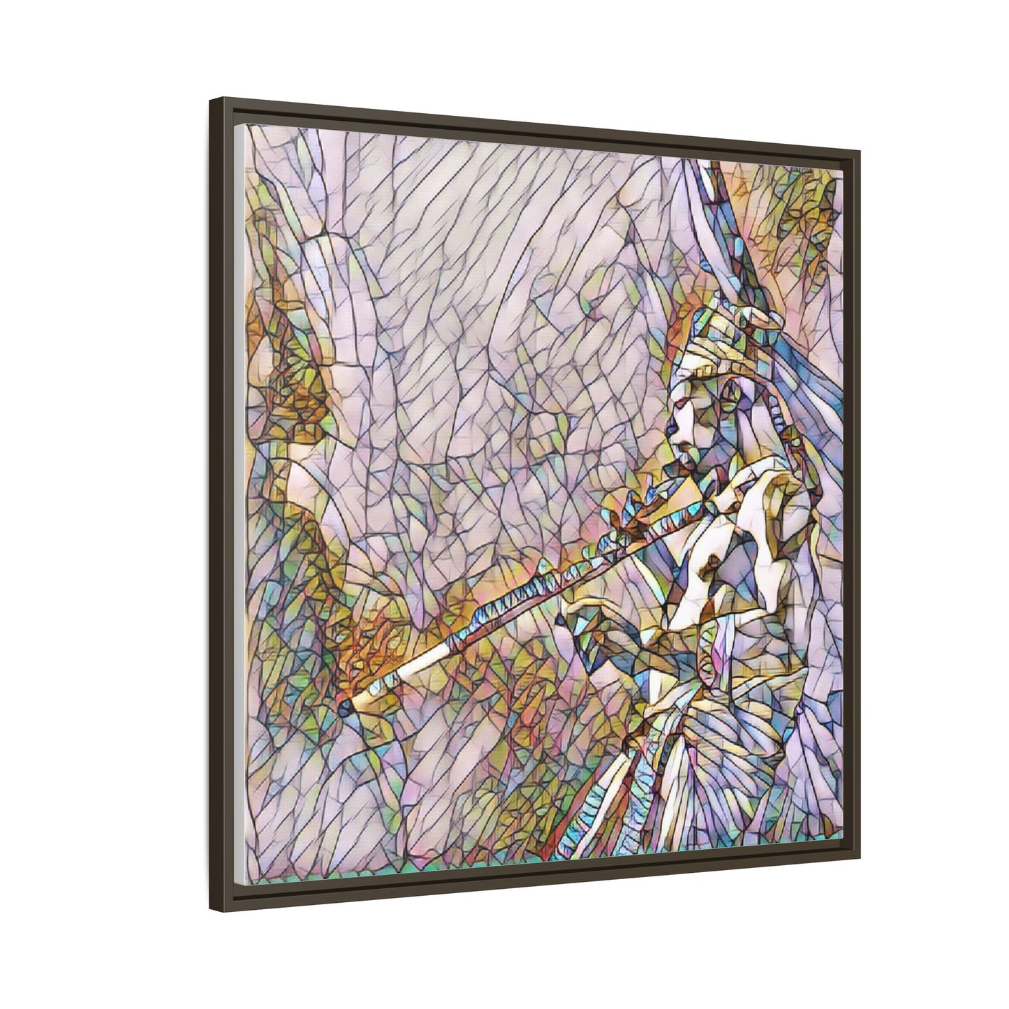 Abstract Tribal Flutist Matte Canvas Framed Wall Art