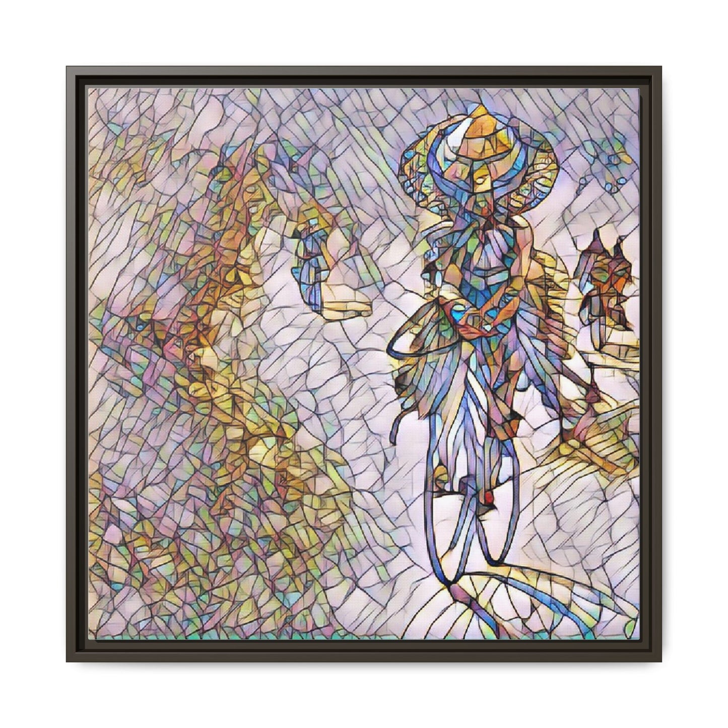 Abstract Cyclist Stained-Glass Art Print — Framed Matte Canvas