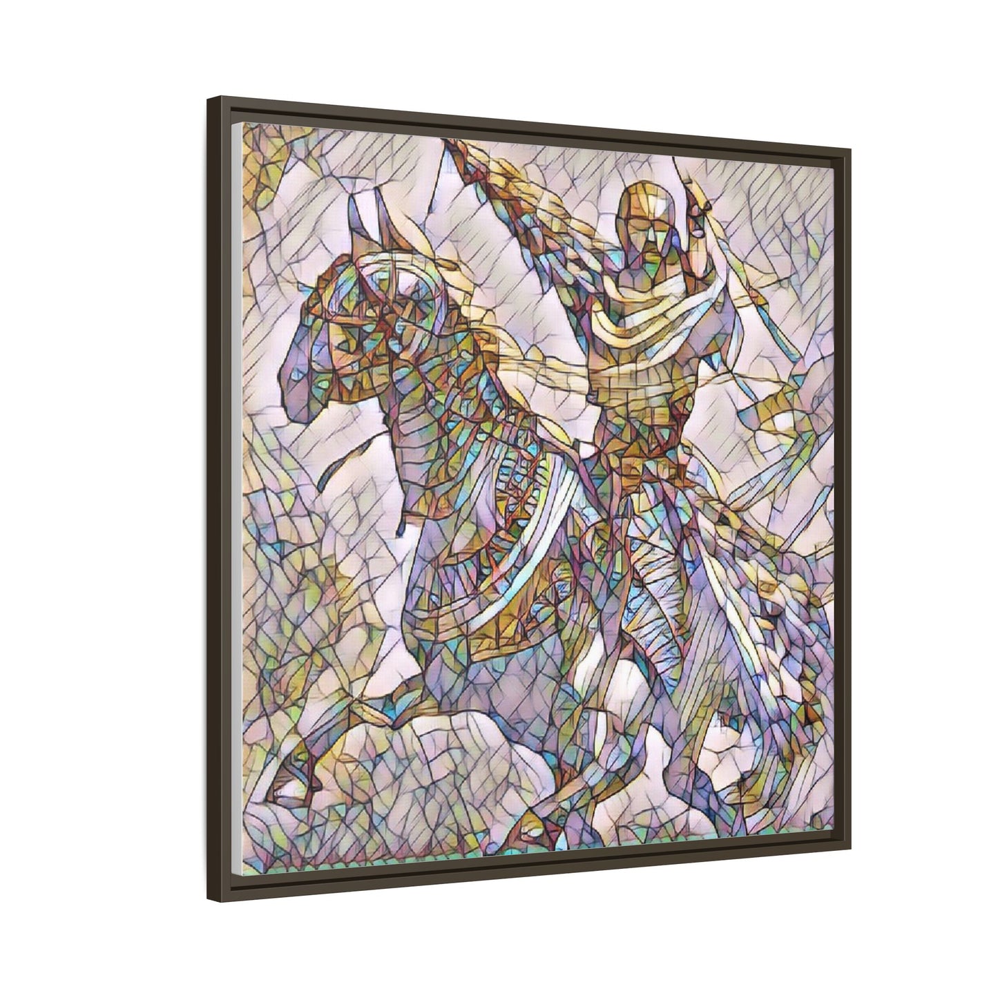 Framed Matte Canvas Print — Stained Glass Knight on Horse Artwork