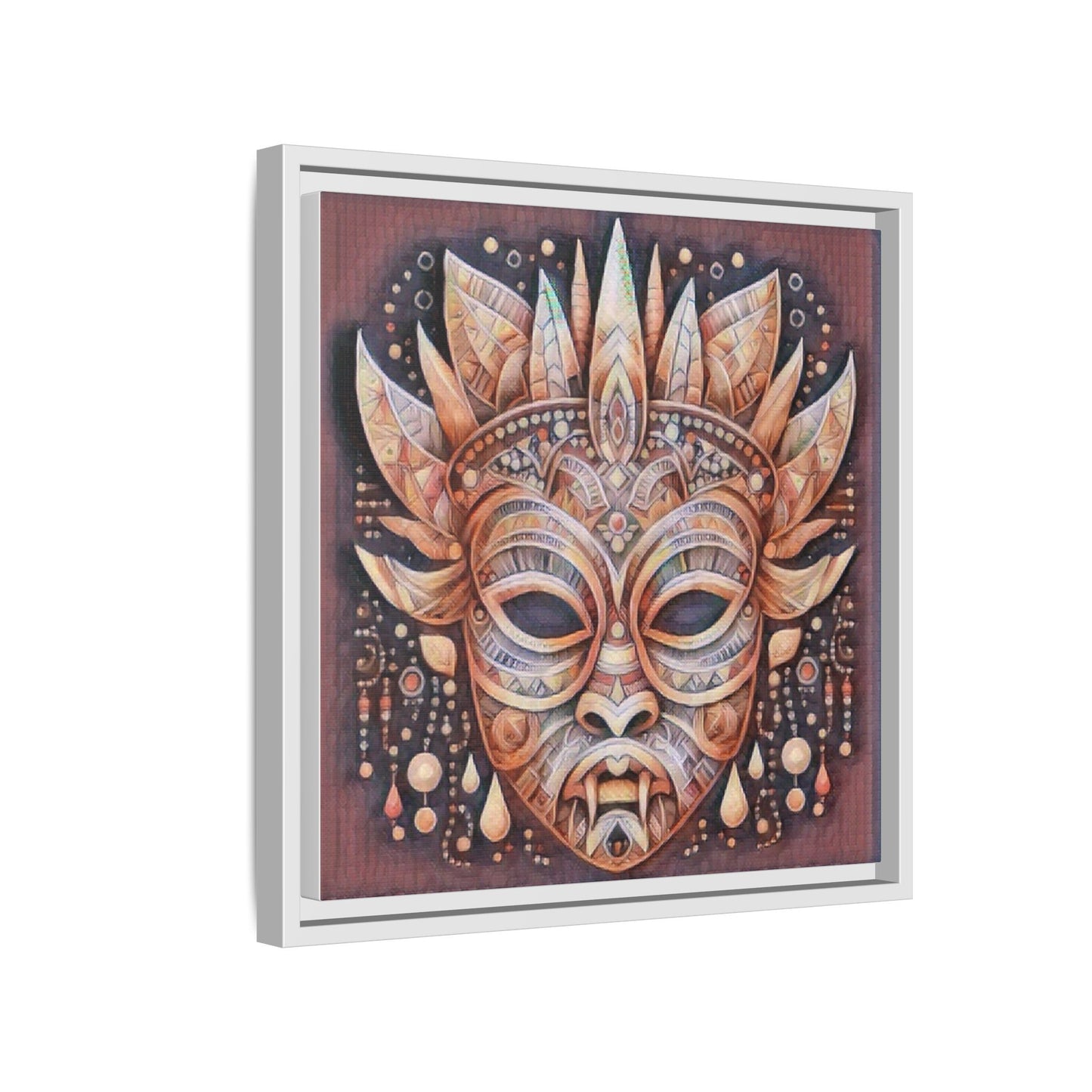 Tribal Sun Mask Framed Canvas Art — Boho Ethnic Wall Decor