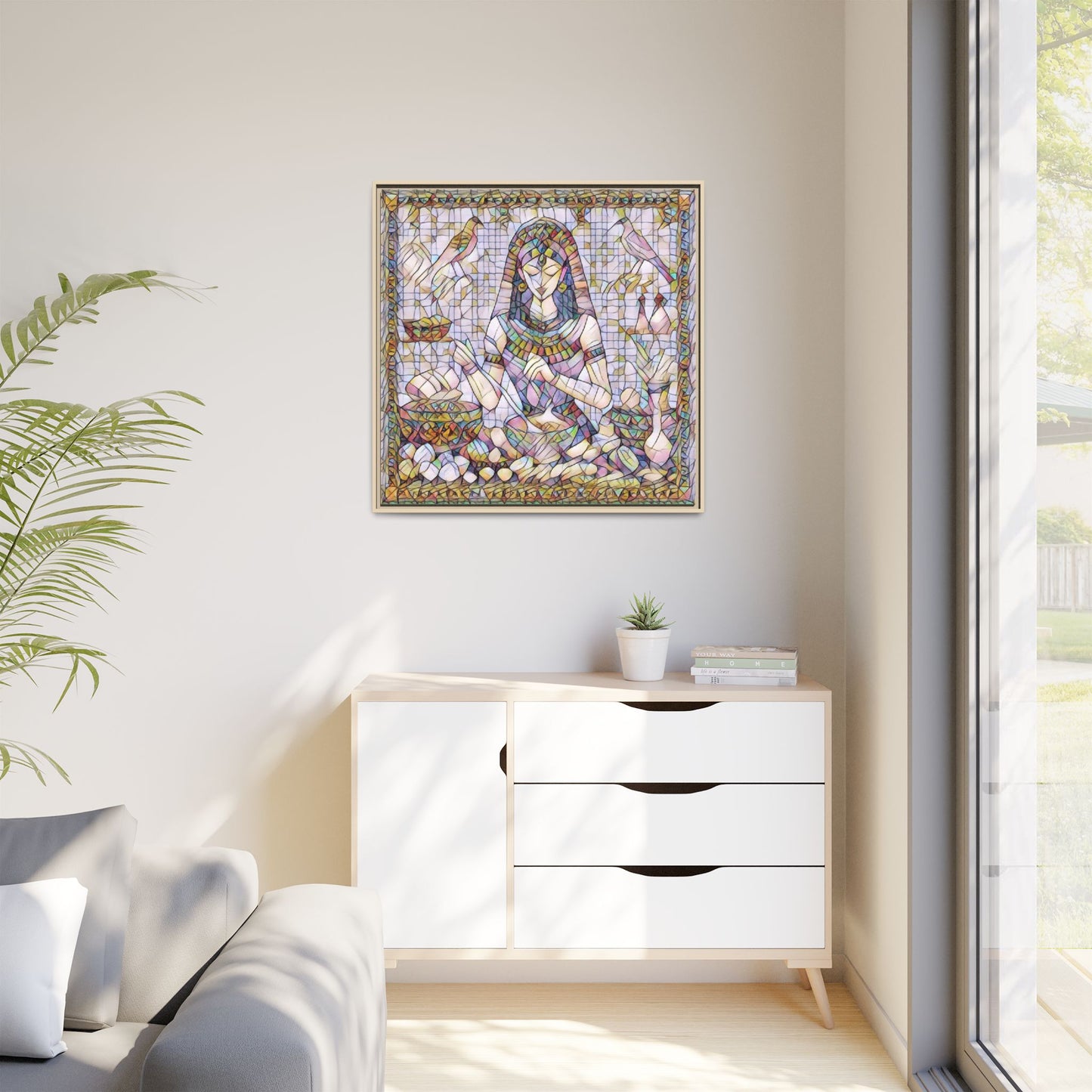 Egyptian Goddess Mosaic Framed Canvas Art