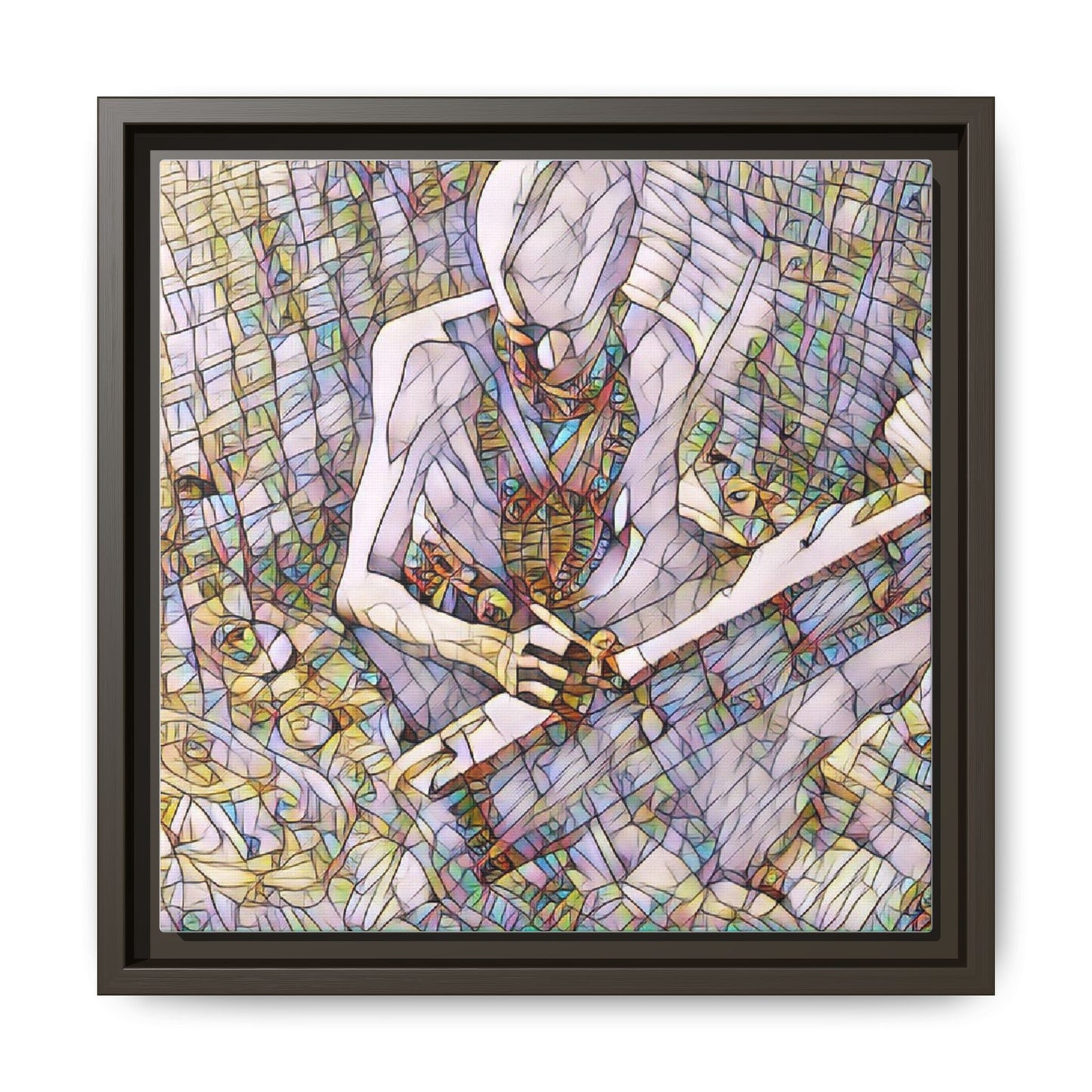 Abstract Fantasy Warrior Matte Framed Canvas — Colorful Stained-Glass Style Art
