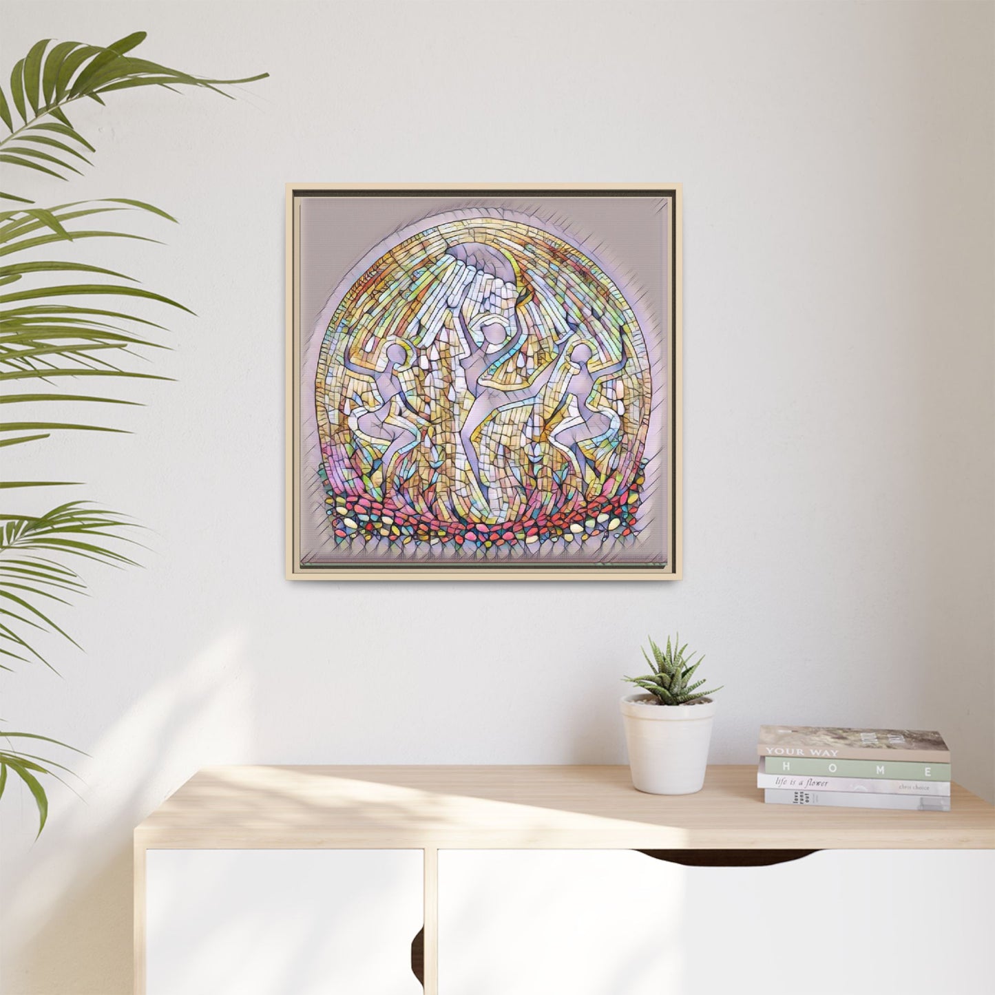 Framed Canvas Art - Stained Glass Dance Trio (Matte Multi-Color)