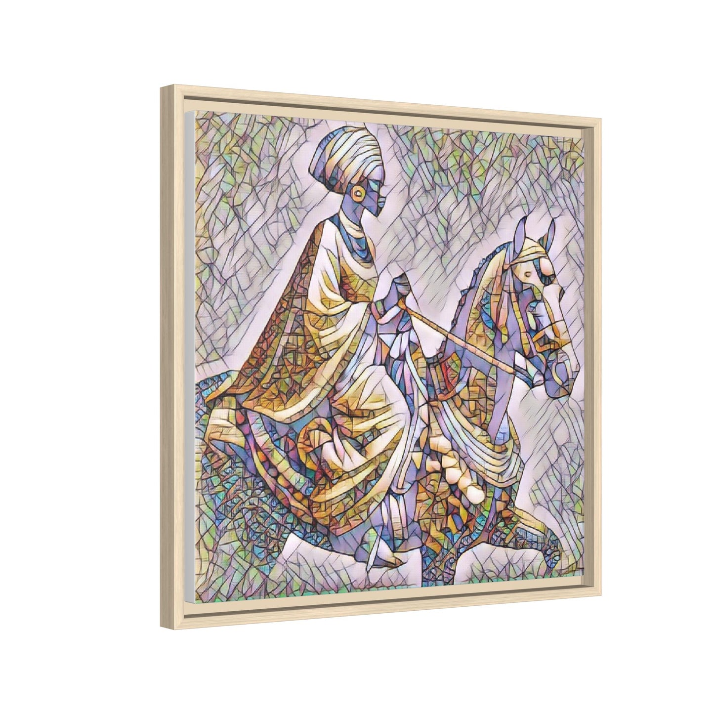 Mosaic Rider Framed Canvas Art — African Horsewoman Wall Decor