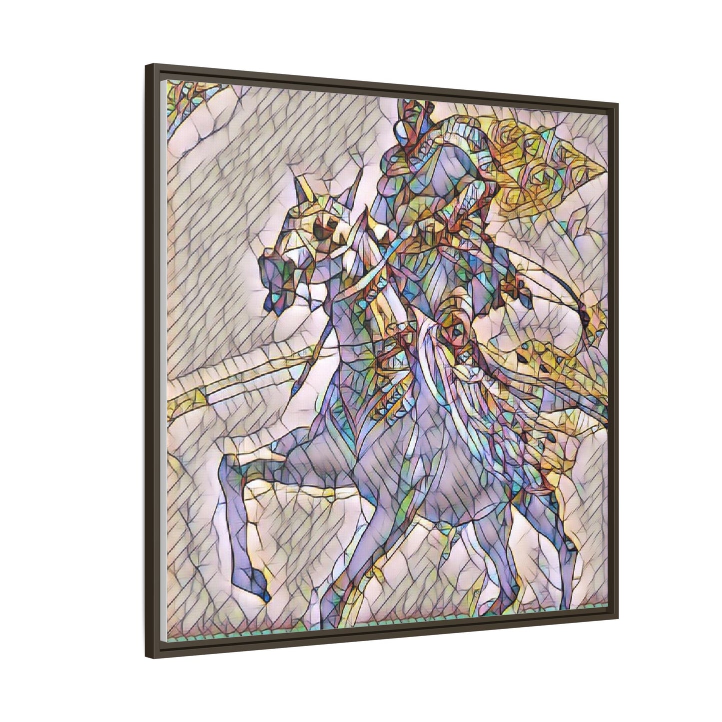 Framed Matte Canvas Art — Stained Glass Knight on Horse Fantasy Wall Decor