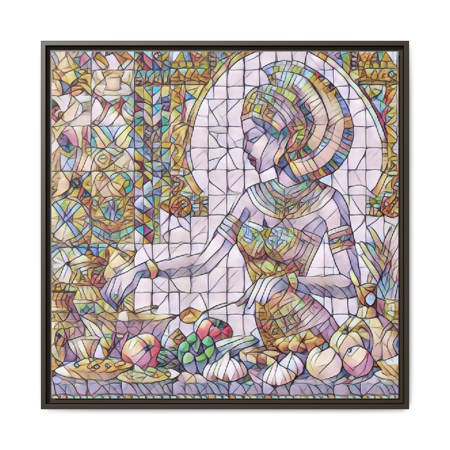Egyptian Goddess Stained Glass Style Framed Canvas Art