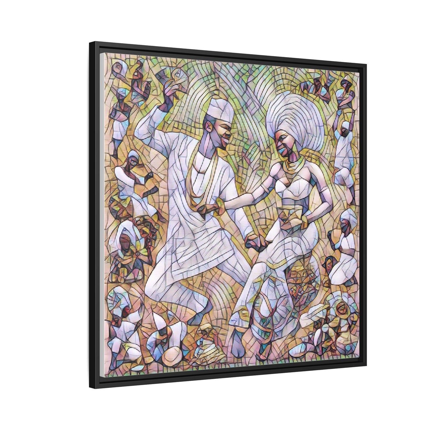 Afrobeat Celebration Matte Framed Canvas — Vibrant Dancers Wall Art