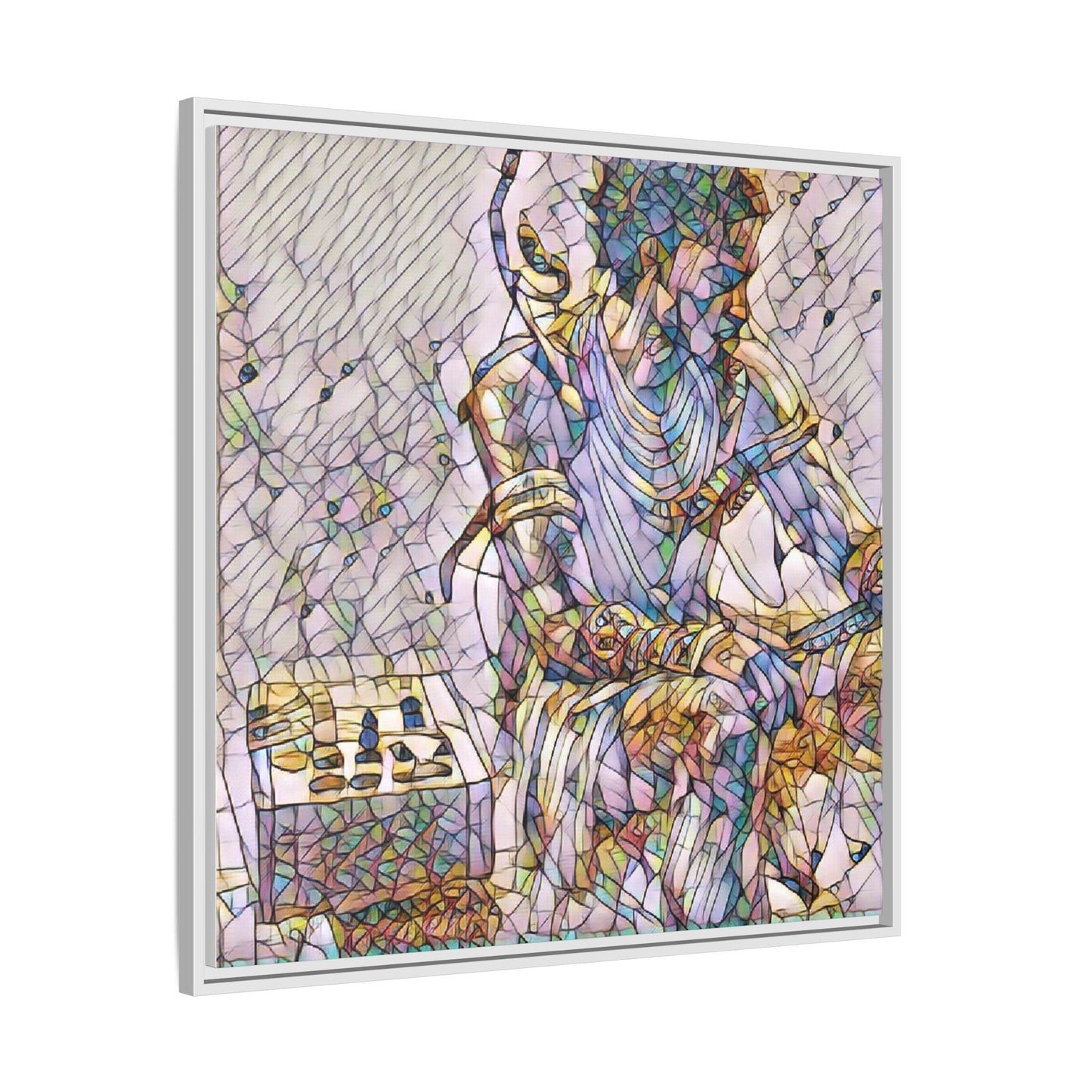 Framed Matte Canvas Art — Abstract Stained-Glass Chess Player