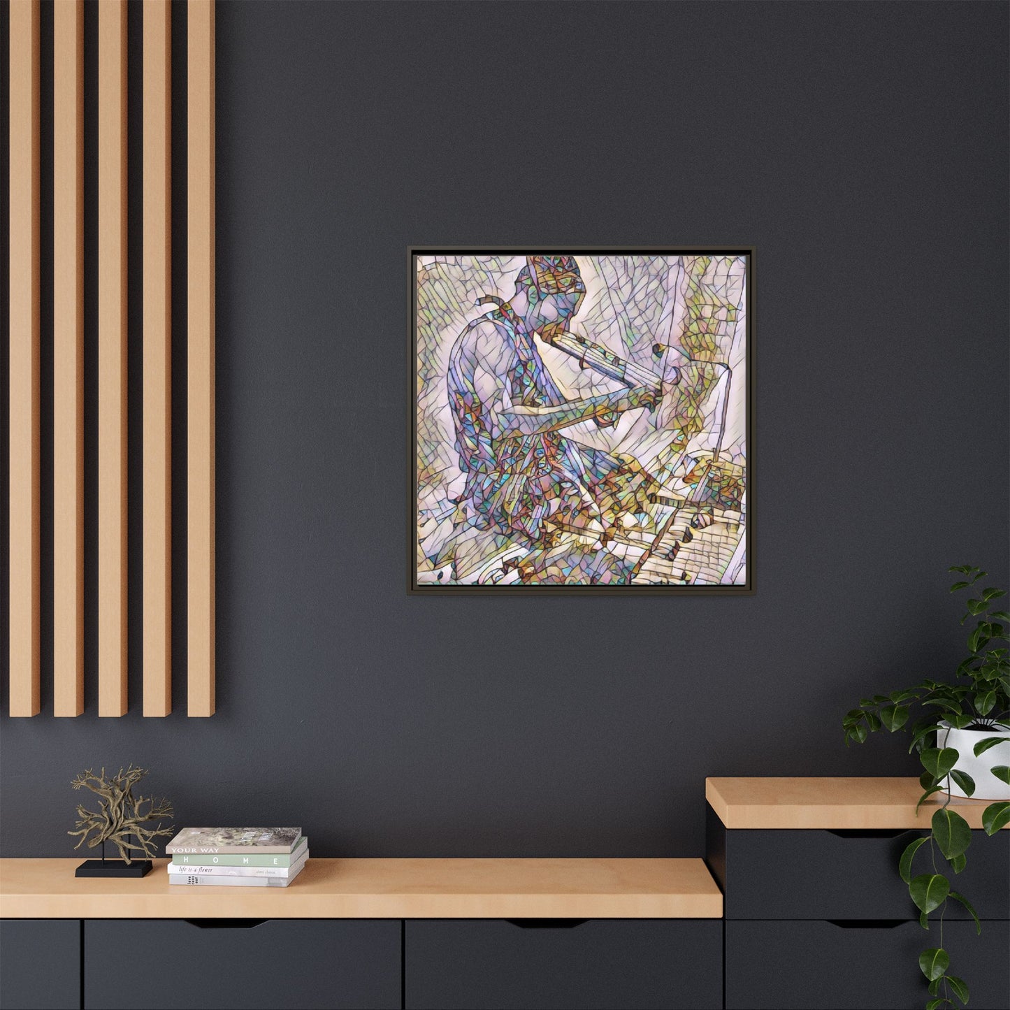 Abstract Violinist Matte Framed Canvas – Colorful Musical Art Print
