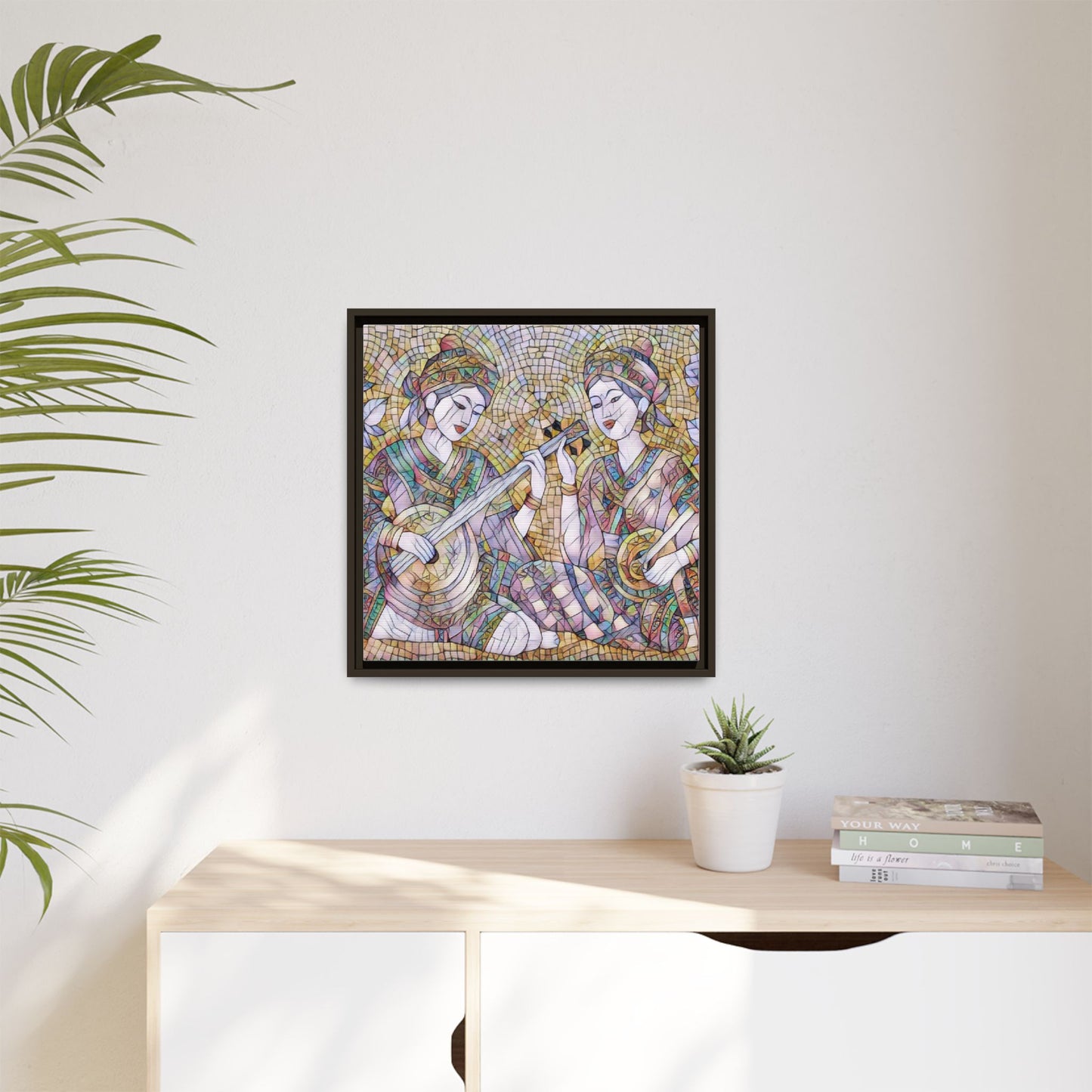 Framed Mosaic Musician Canvas Art — Ethnic Duo Wall Decor