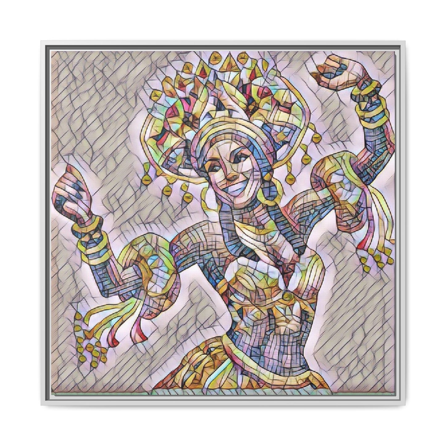Framed Matte Canvas: Colorful Carnival Dancer Artwork – Vibrant Ethnic Dance Wall Art