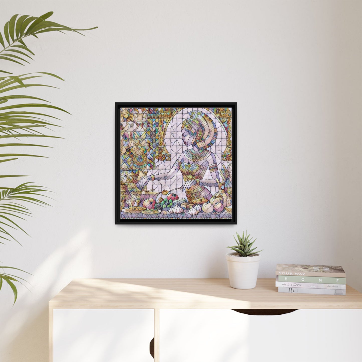 Egyptian Goddess Stained Glass Style Framed Canvas Art