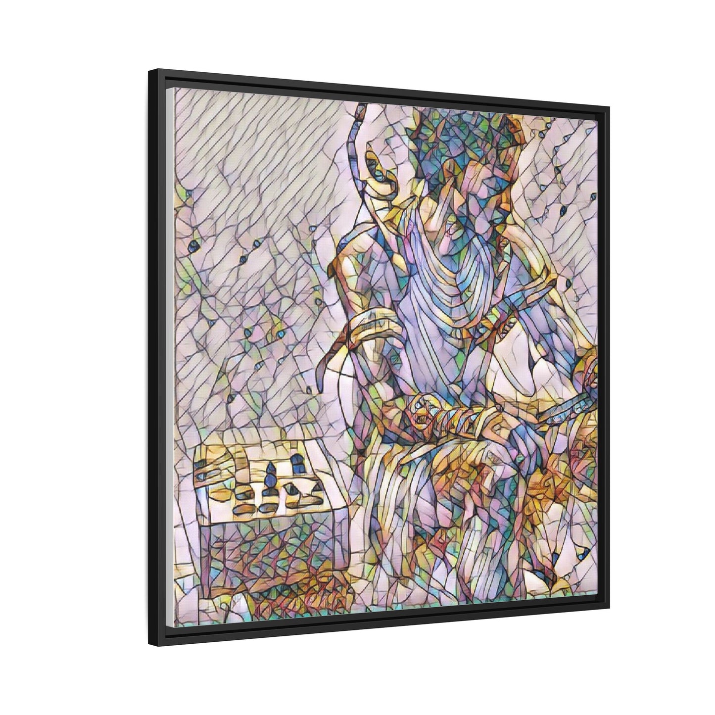 Framed Matte Canvas Art — Abstract Stained-Glass Chess Player