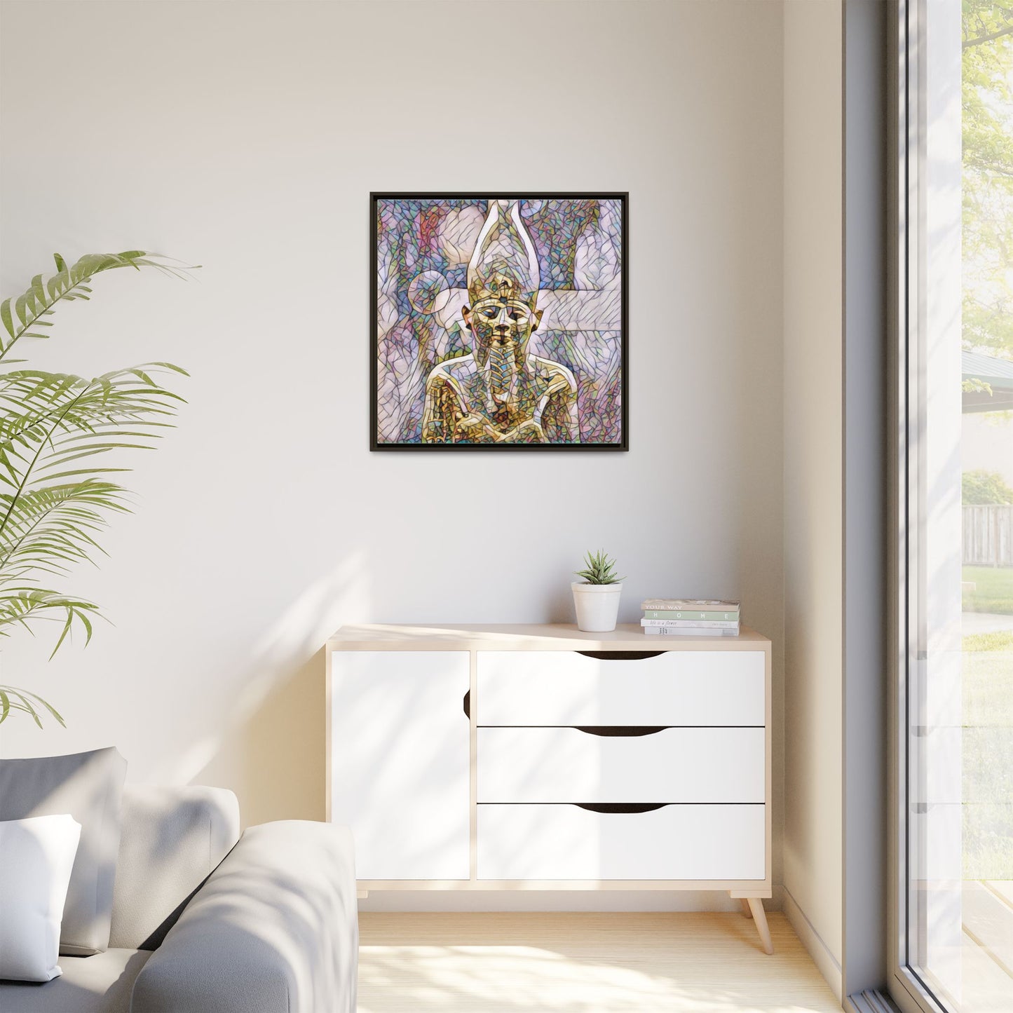 Egyptian Pharaoh Stained-Glass Style Matte Canvas Print, Framed