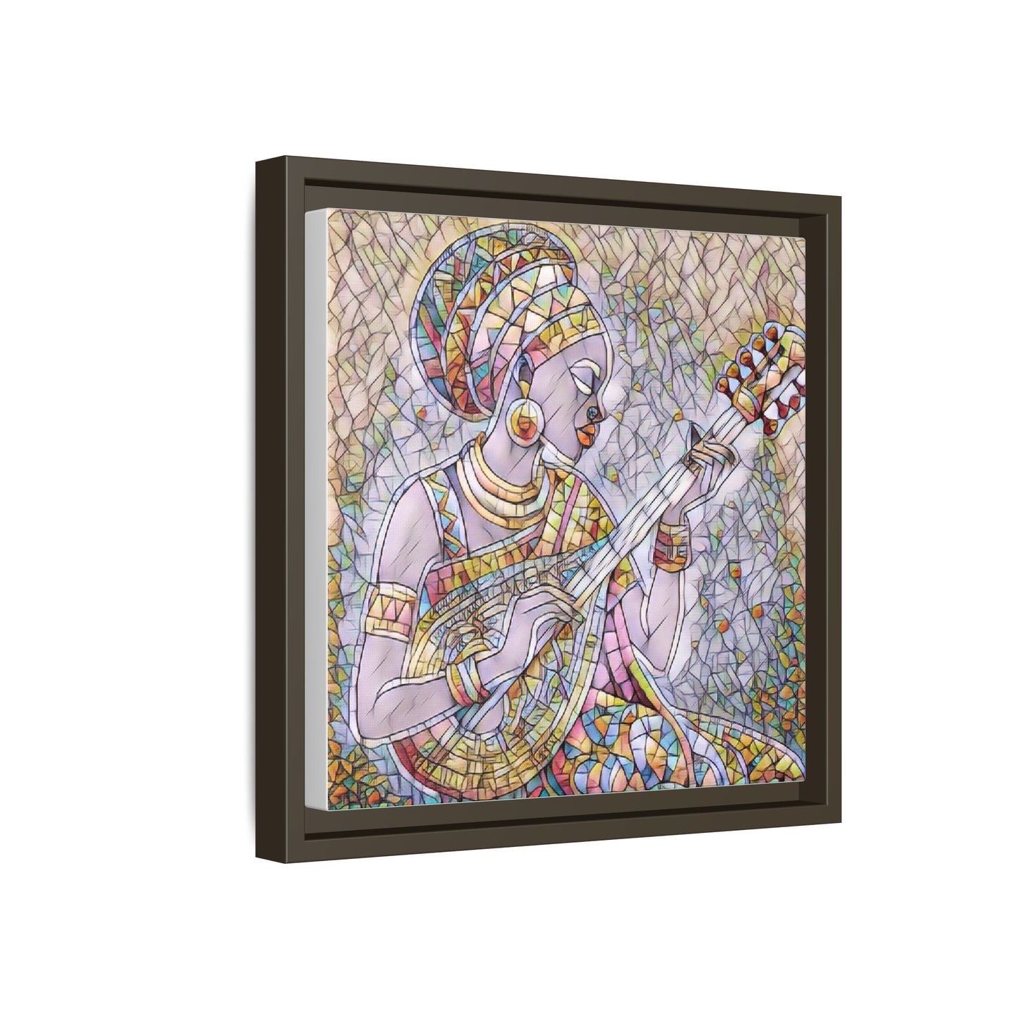 Framed Canvas Art — Colorful African Woman Playing Lute (Matte Multi‑Color)
