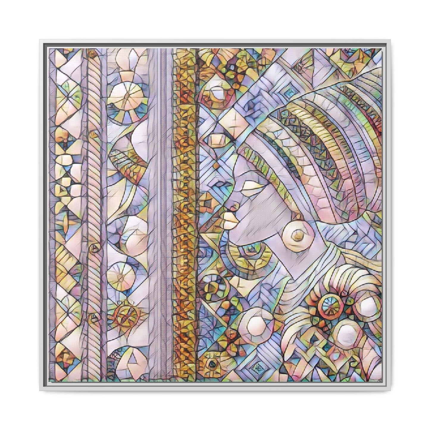 Afrocentric Stained-Glass Portrait Matte Framed Canvas