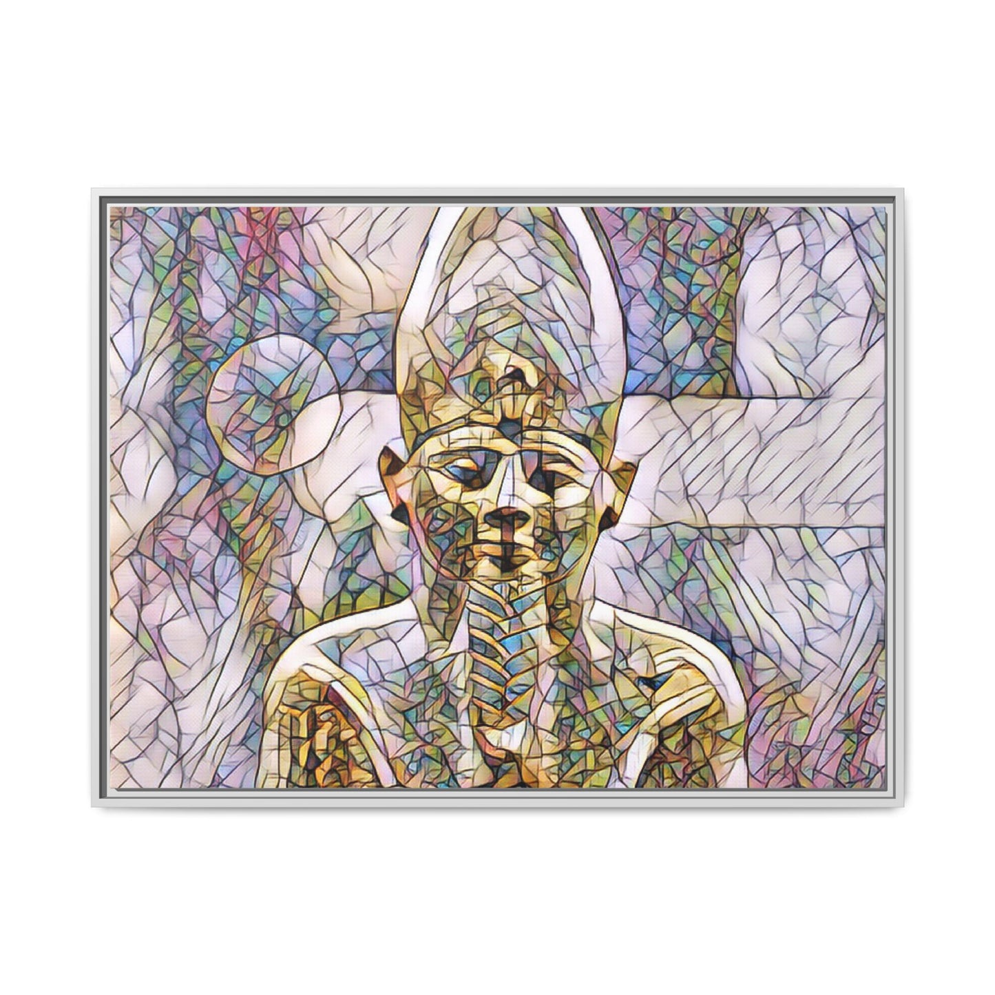 Egyptian Pharaoh Stained-Glass Style Matte Canvas Print, Framed