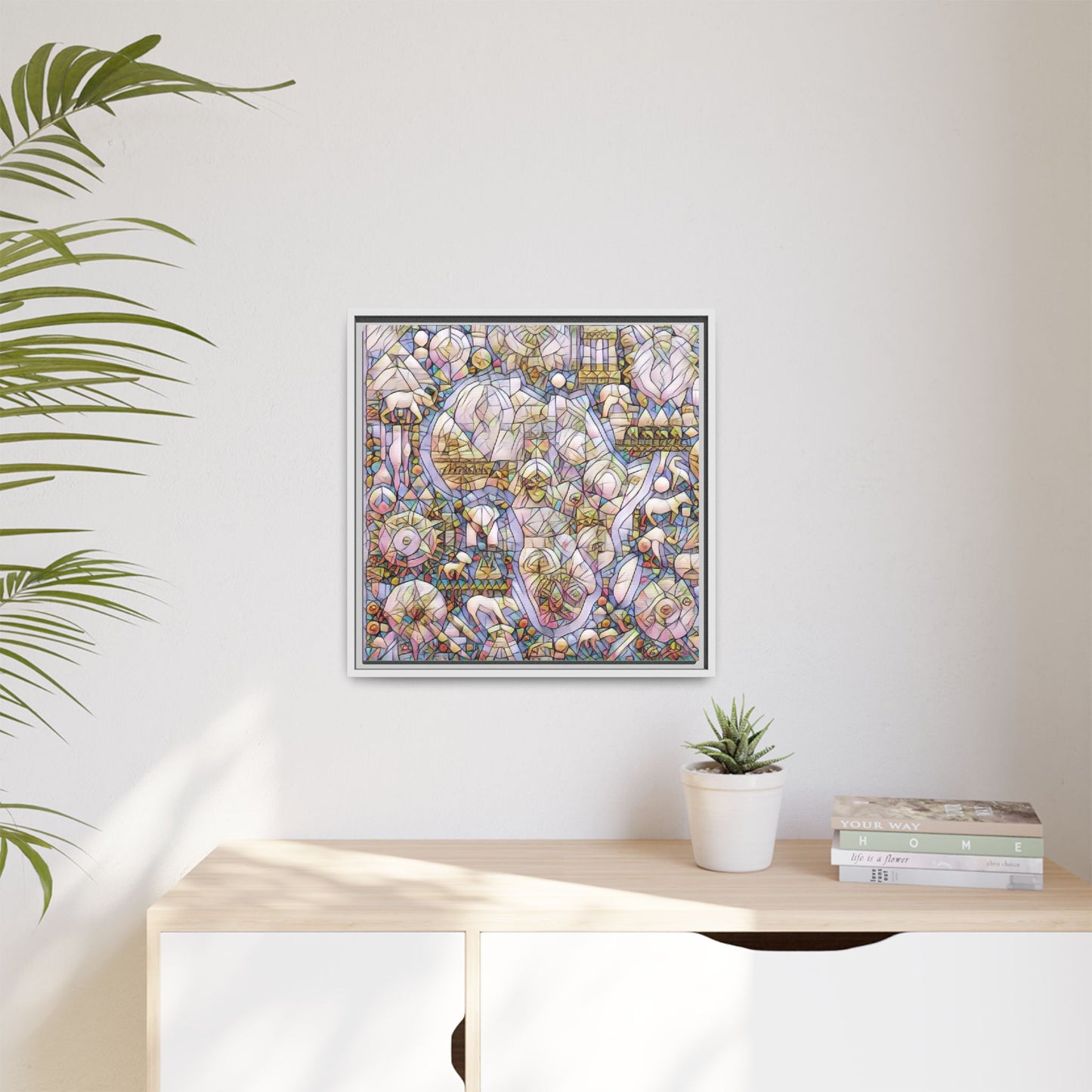 Abstract Stained-Glass Style Framed Canvas Print