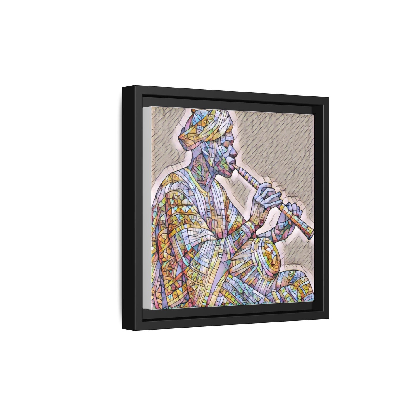 Framed Canvas Art — Colorful Middle Eastern Flute Player Print