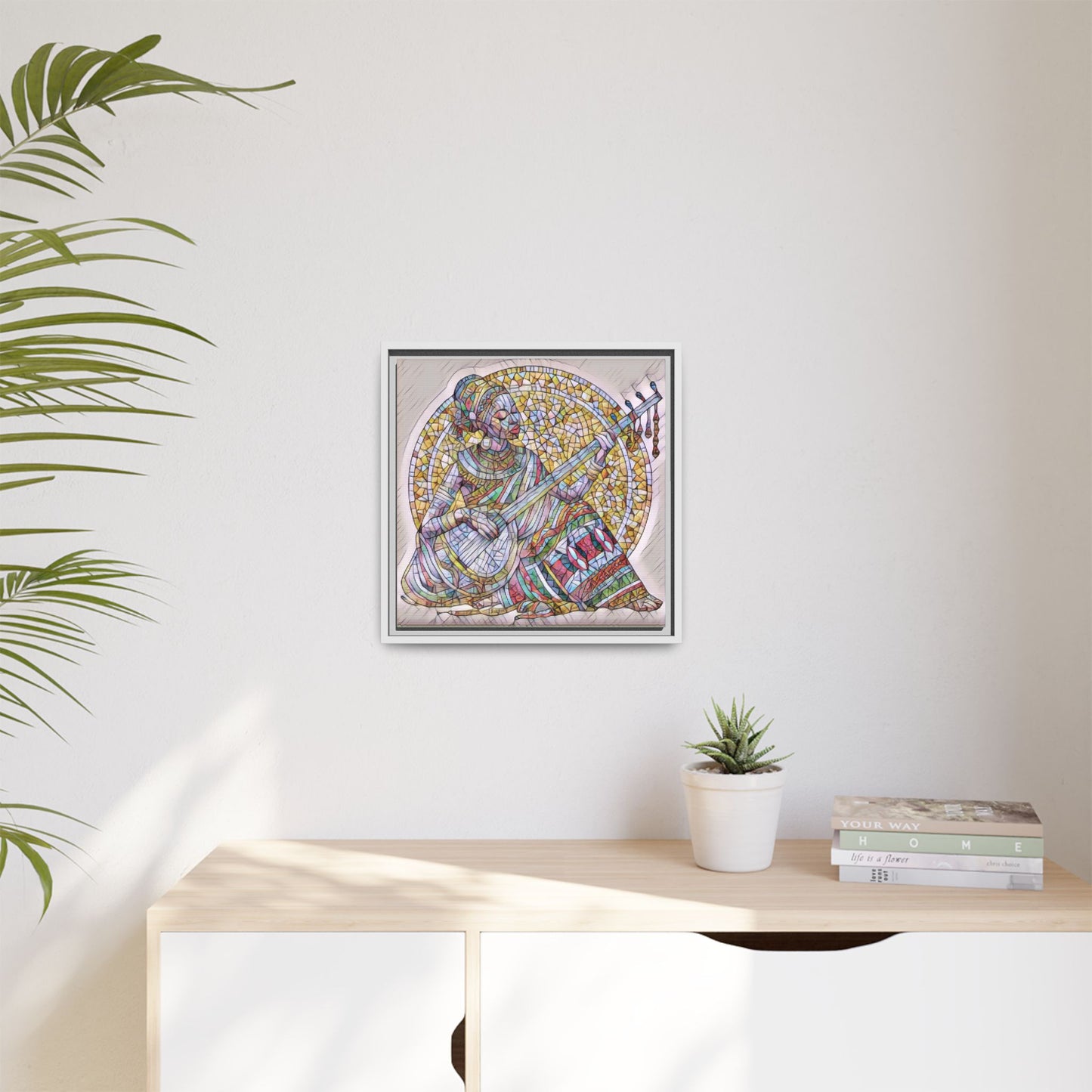 Framed Canvas Art - Colorful Mosaic Musician Wall Decor