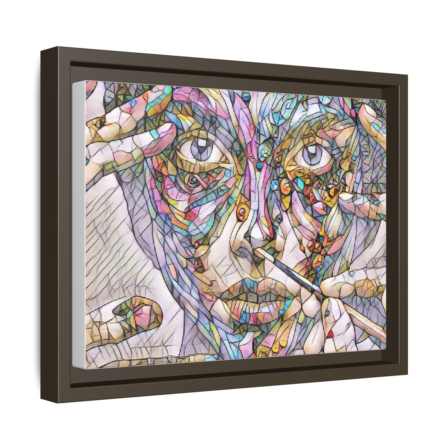 Framed Abstract Mosaic Face Canvas — Colorful Modern Wall Art