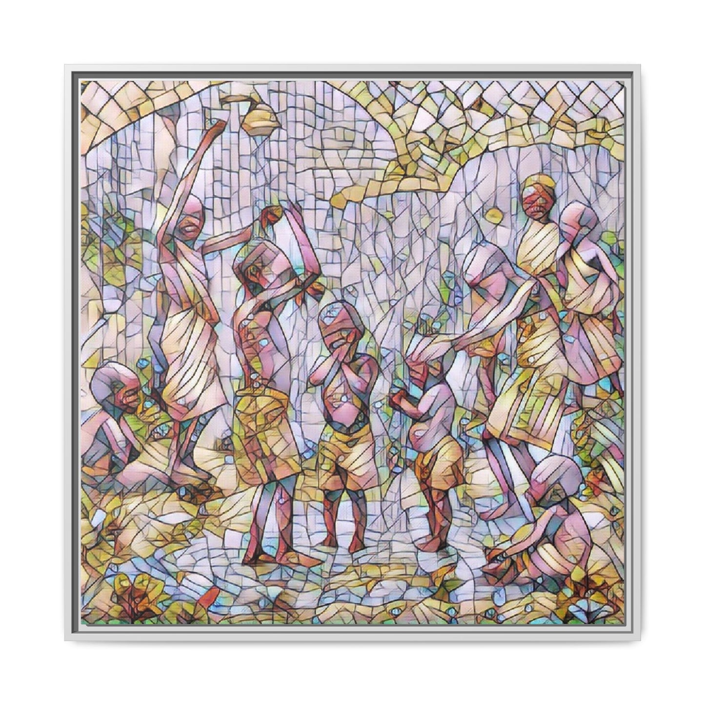 Framed Matte Canvas – Colorful Mosaic Children Playing Wall Art