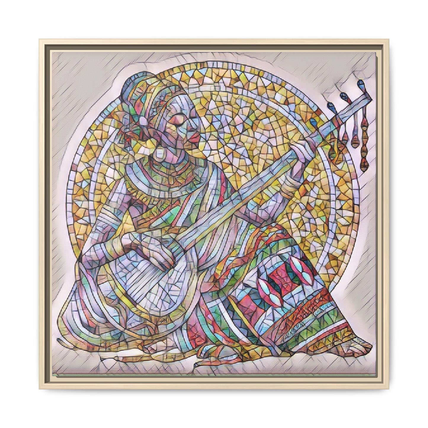 Framed Canvas Art - Colorful Mosaic Musician Wall Decor