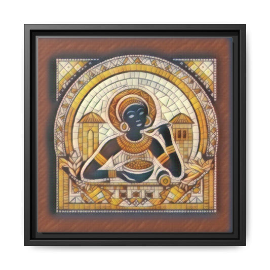 Stained Glass Style Woman at Market Matte Framed Canvas