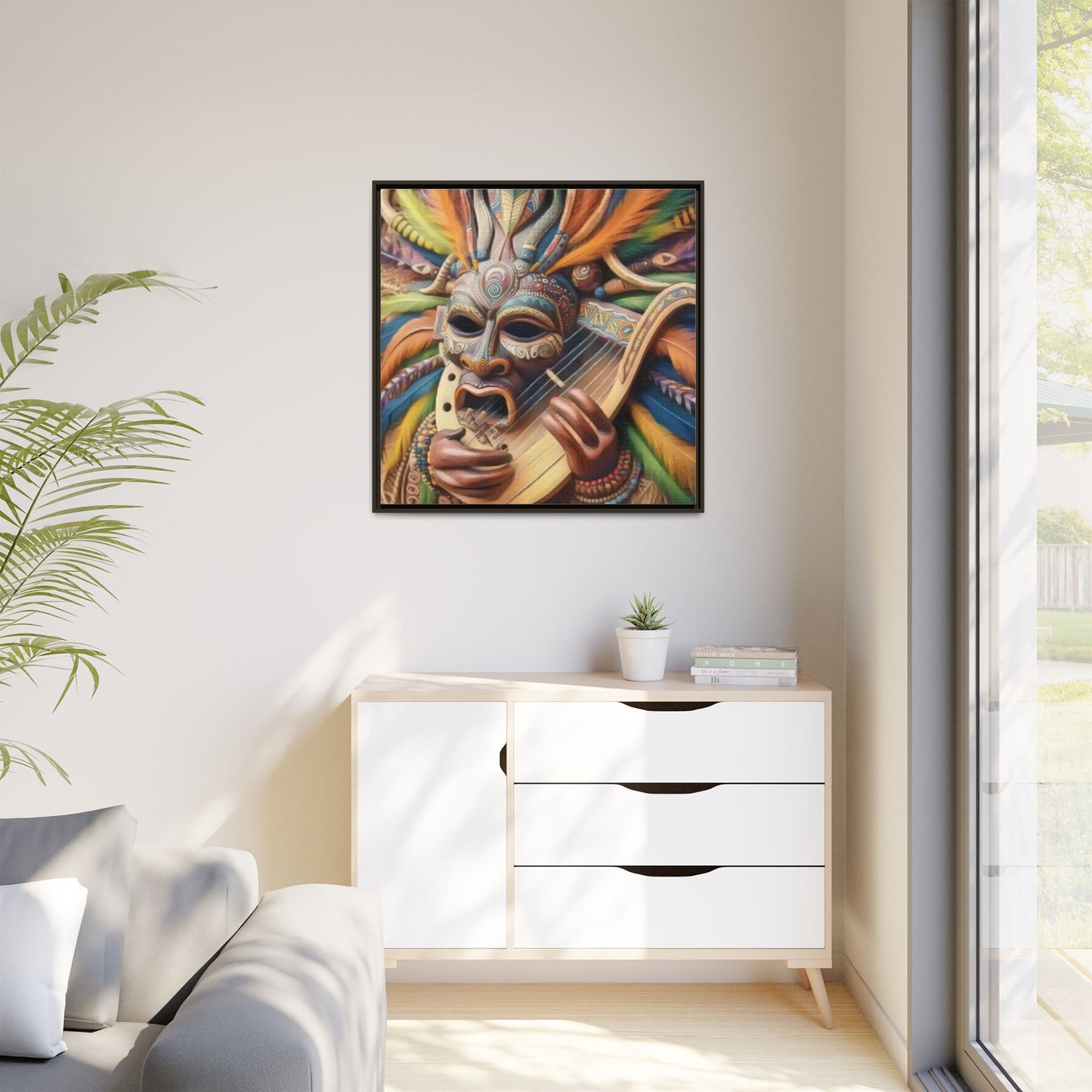 Colorful Tribal Mask Canvas — Framed Matte Wall Art