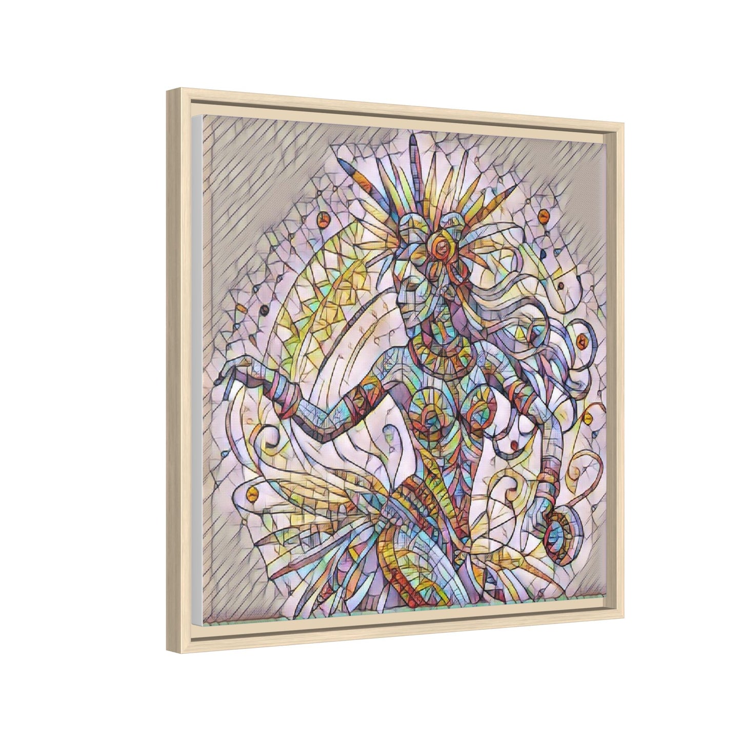 Colorful Mermaid Mosaic Framed Canvas Art — Boho Ocean Wall Decor