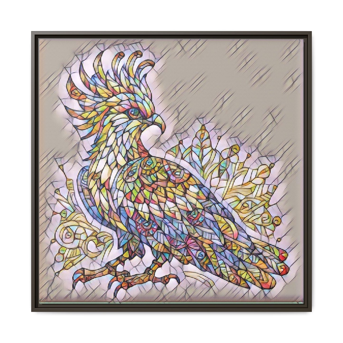 Colorful Stained-Glass Cockatoo Matte Framed Canvas