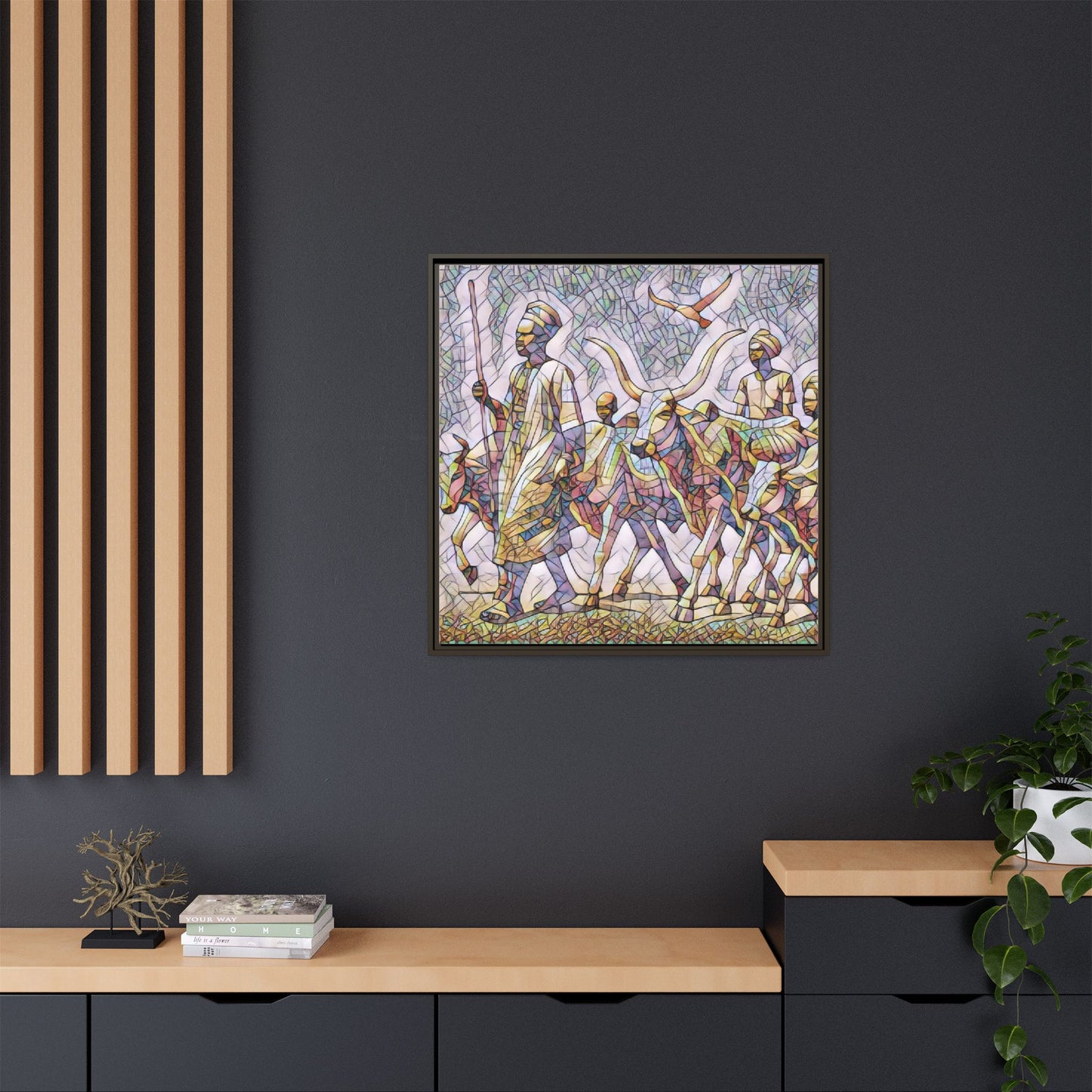 Framed Matte Canvas: Colorful African Herdsmen Art Print