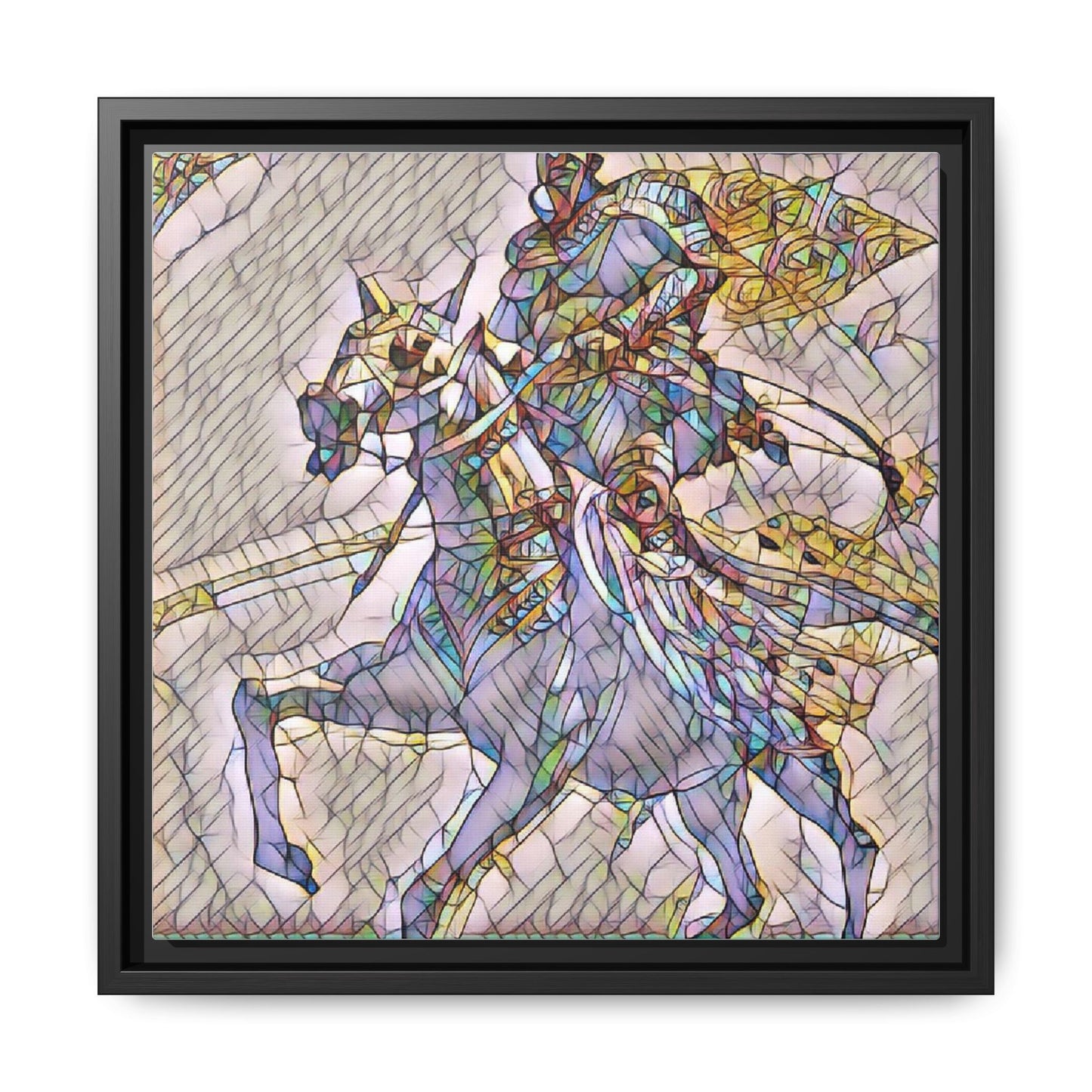 Framed Matte Canvas Art — Stained Glass Knight on Horse Fantasy Wall Decor