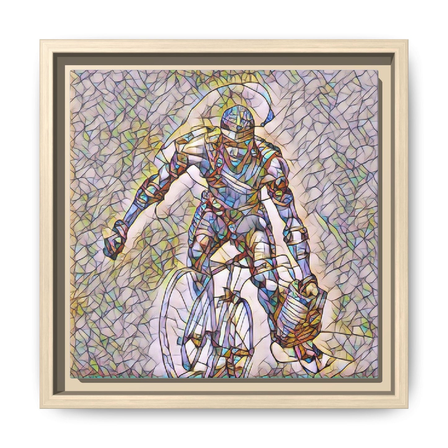Cyclist Mosaic Matte Canvas Print — Framed Multicolor Cycling Art