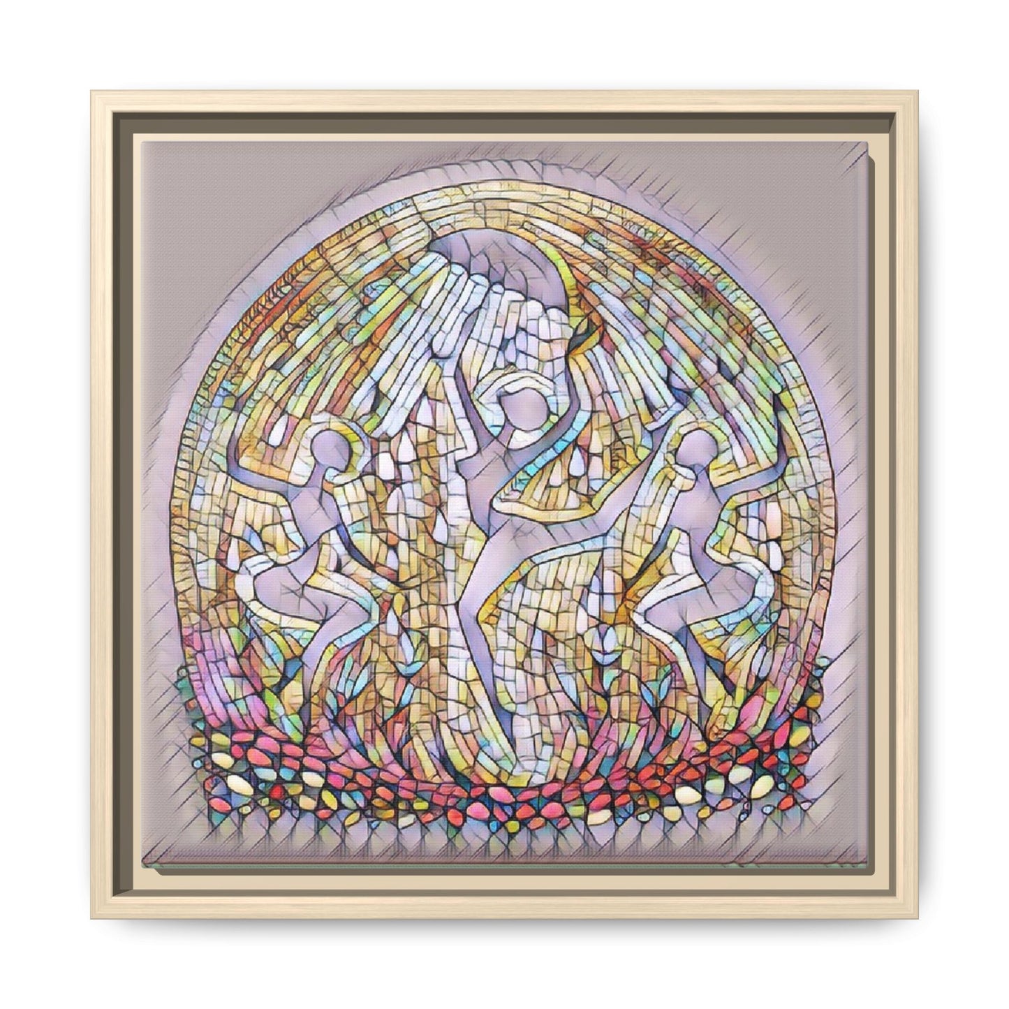 Framed Canvas Art - Stained Glass Dance Trio (Matte Multi-Color)