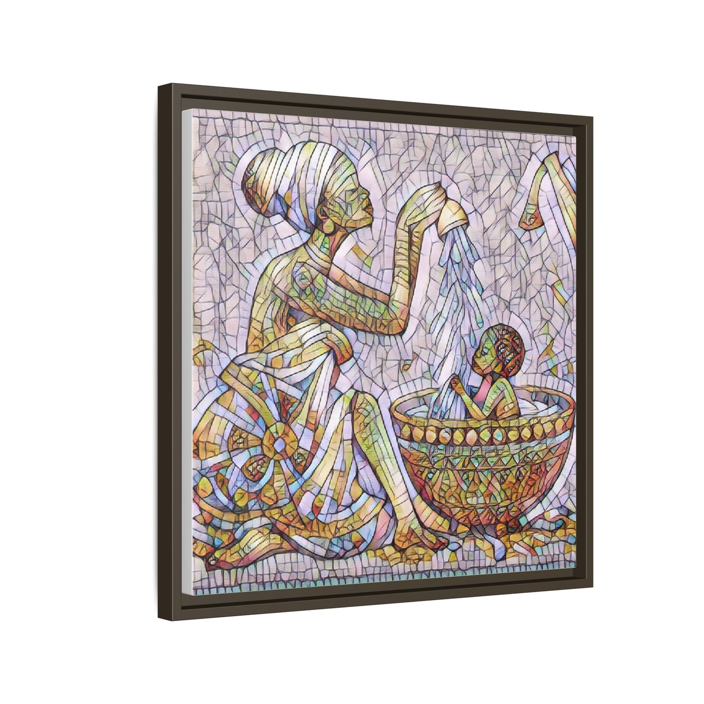 African Mother and Child Mosaic Matte Canvas (Framed)