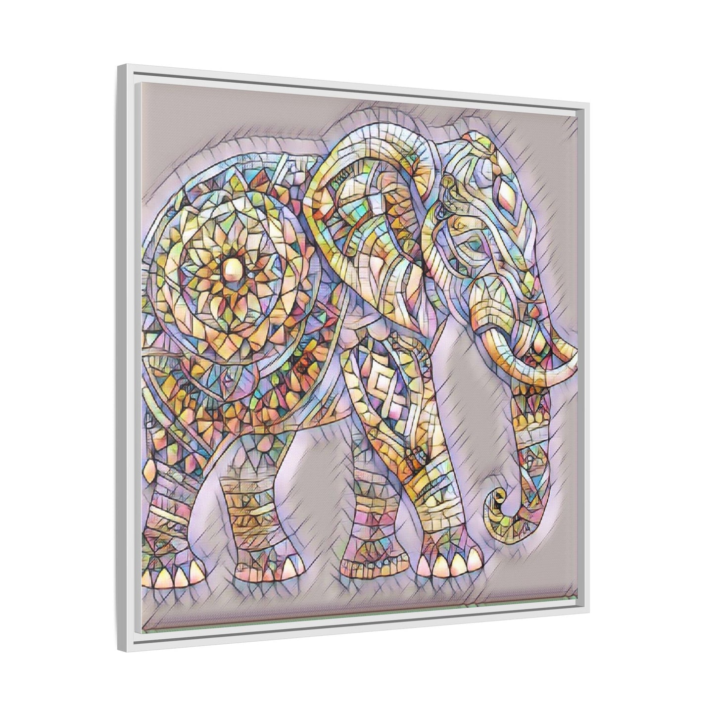 Colorful Mosaic Elephant Framed Canvas Print